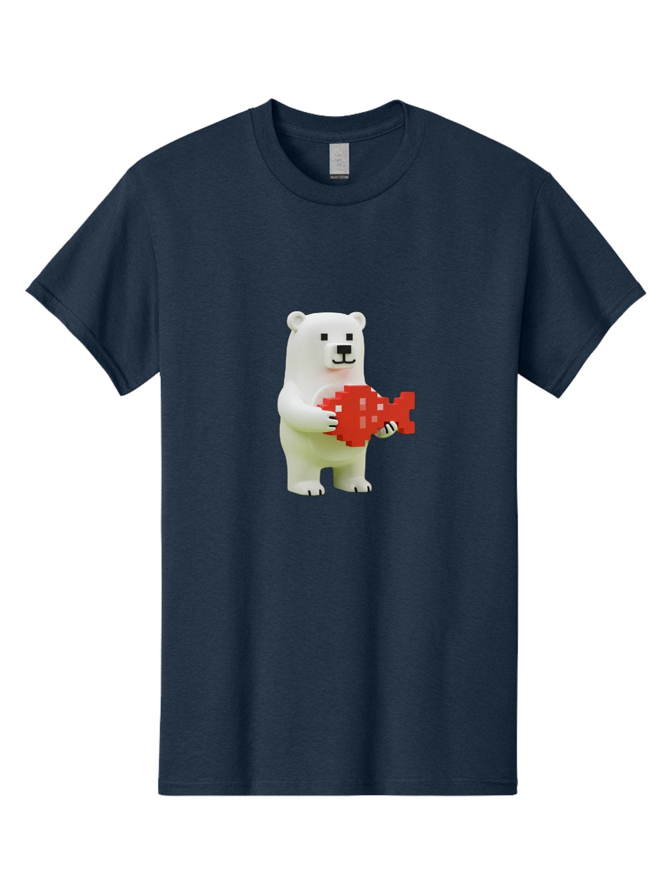 Bear-Pixel-Heart Men'S Graphic Tee, 100% Cotton, Comfortable Casual Summer Wear, Machine Washable, White Polar Bear Holding Red Pixel Heart, Cute Cartoon Character, Adorable Animal, Love Symbol, Pixel Art, Cute Figurine, 3D Illustration Bae359 3