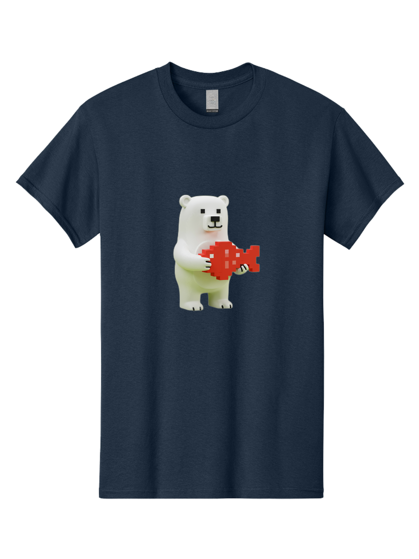 Bear-Pixel-Heart Men'S Graphic Tee, 100% Cotton, Comfortable Casual Summer Wear, Machine Washable, White Polar Bear Holding Red Pixel Heart, Cute Cartoon Character, Adorable Animal, Love Symbol, Pixel Art, Cute Figurine, 3D Illustration Bae359 9