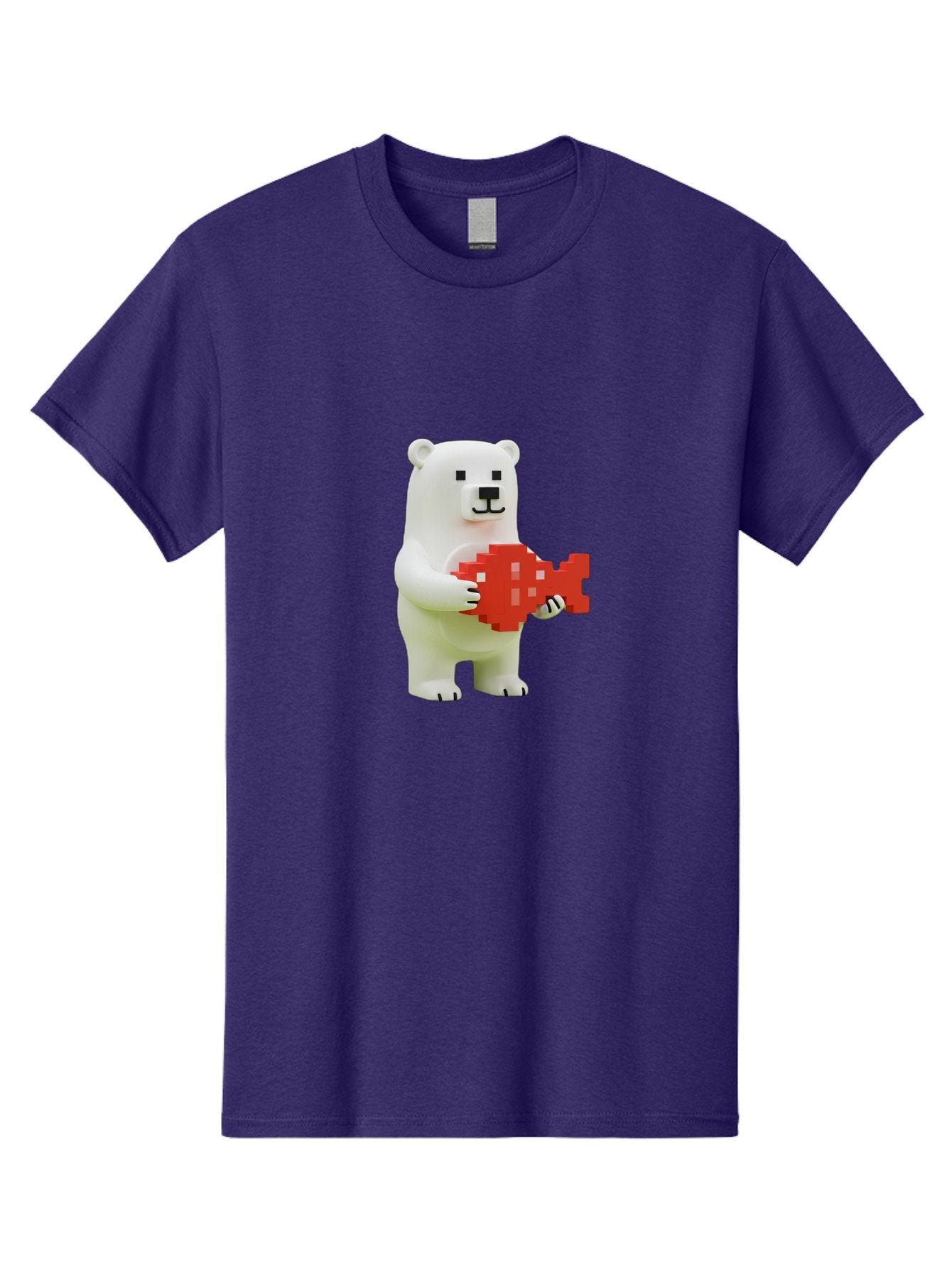 Bear-Pixel-Heart Men'S Graphic Tee, 100% Cotton, Comfortable Casual Summer Wear, Machine Washable, White Polar Bear Holding Red Pixel Heart, Cute Cartoon Character, Adorable Animal, Love Symbol, Pixel Art, Cute Figurine, 3D Illustration Bae359 11