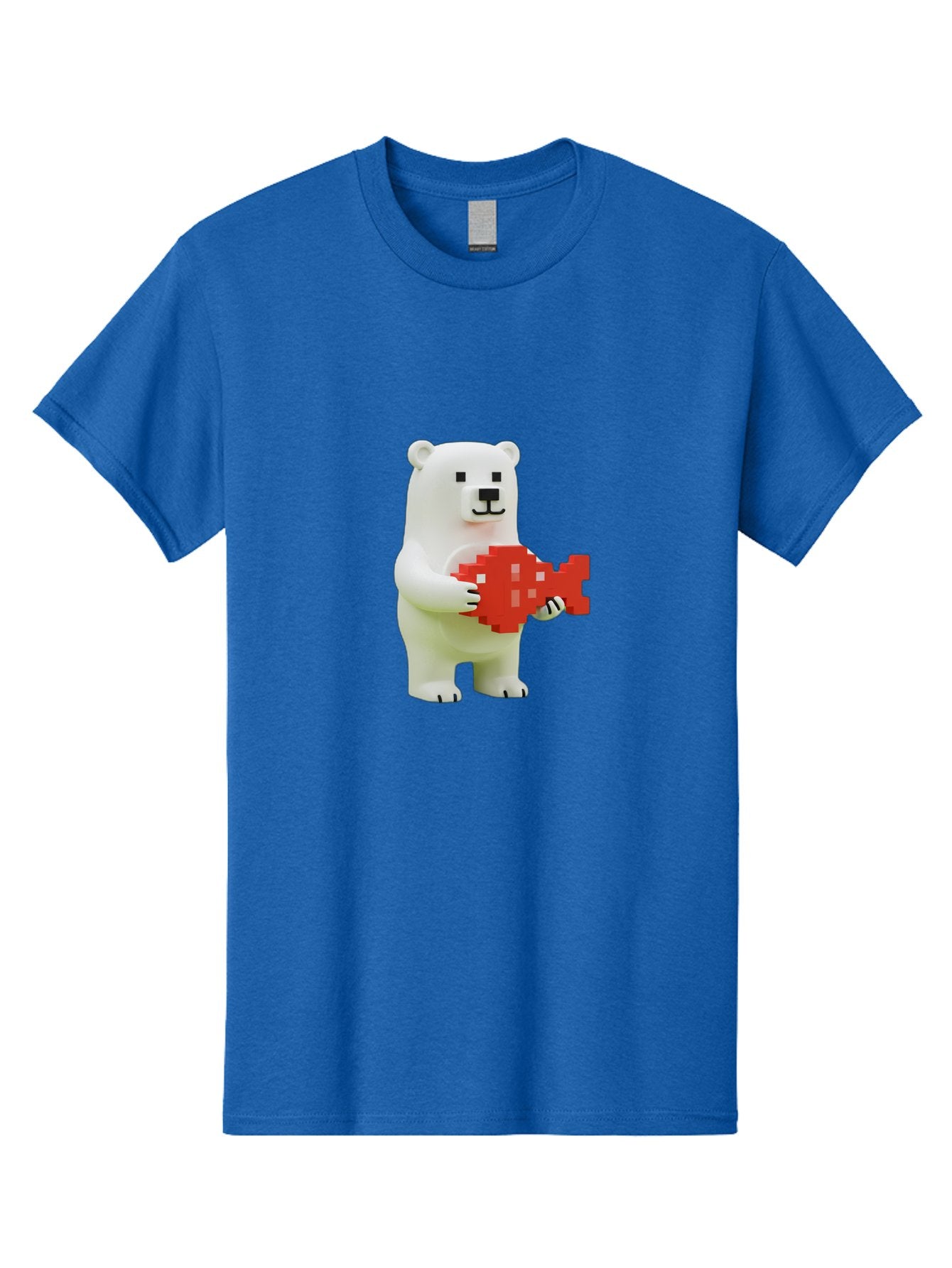 Bear-Pixel-Heart Men'S Graphic Tee, 100% Cotton, Comfortable Casual Summer Wear, Machine Washable, White Polar Bear Holding Red Pixel Heart, Cute Cartoon Character, Adorable Animal, Love Symbol, Pixel Art, Cute Figurine, 3D Illustration Bae359 10