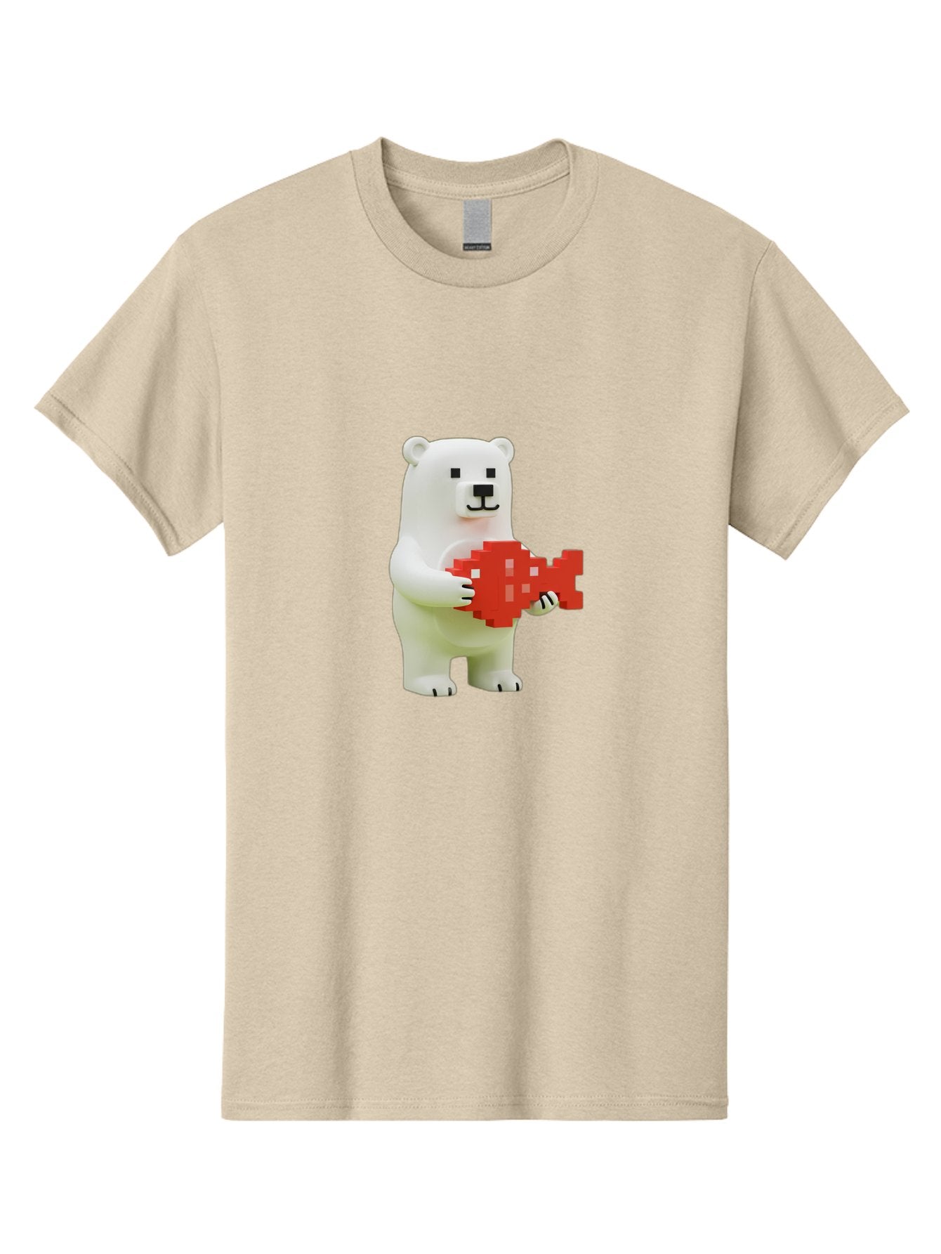 Bear-Pixel-Heart Men'S Graphic Tee, 100% Cotton, Comfortable Casual Summer Wear, Machine Washable, White Polar Bear Holding Red Pixel Heart, Cute Cartoon Character, Adorable Animal, Love Symbol, Pixel Art, Cute Figurine, 3D Illustration Bae359 8