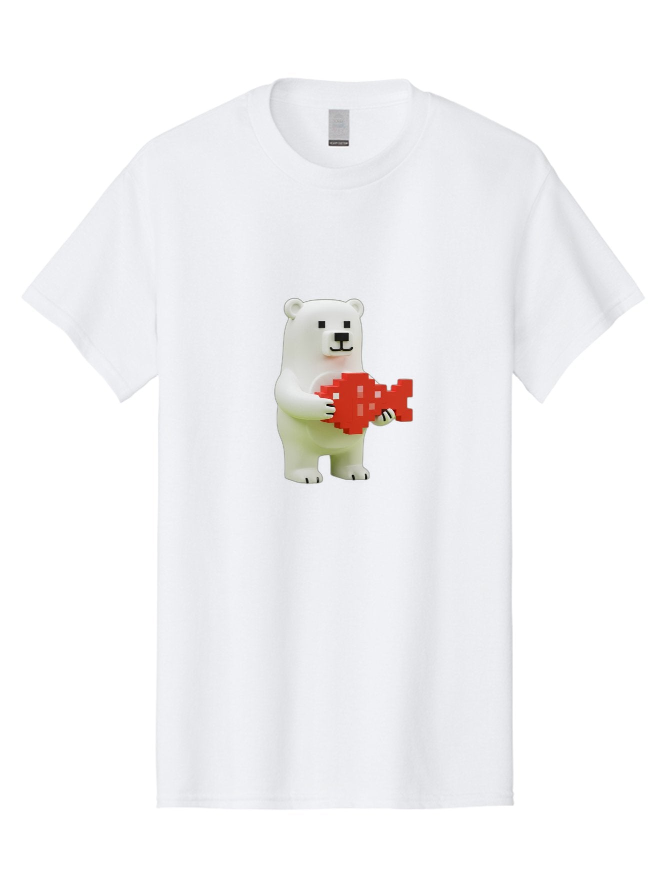 Bear-Pixel-Heart Men'S Graphic Tee, 100% Cotton, Comfortable Casual Summer Wear, Machine Washable, White Polar Bear Holding Red Pixel Heart, Cute Cartoon Character, Adorable Animal, Love Symbol, Pixel Art, Cute Figurine, 3D Illustration Bae359 13