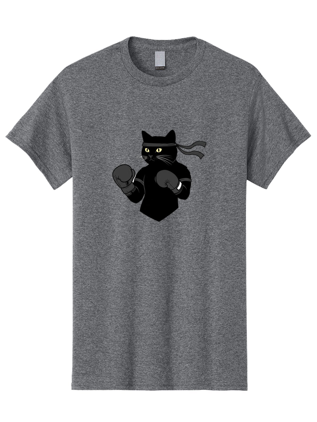 Black-Cat-Ninja-Boxing Men'S Graphic Tee, 100% Cotton, Comfortable Casual Summer Wear, Machine Washable, Ninja Cat, Black Cat, Boxing Gloves, Martial Arts, Ninja Costume, Cartoon Character, Fighting Stance, Funny Animal, Ninja Mask, Cute Cat Bae360 13