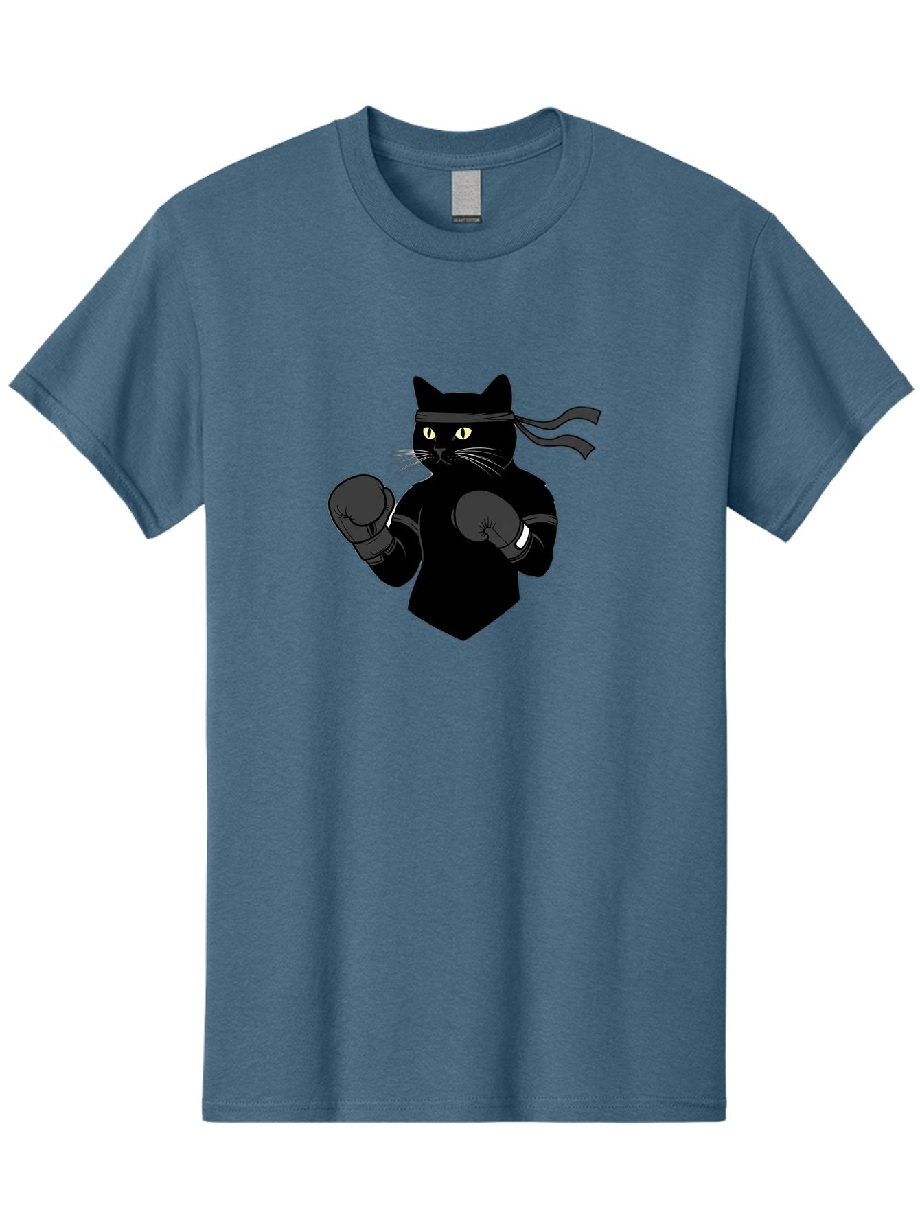 Black-Cat-Ninja-Boxing Men'S Graphic Tee, 100% Cotton, Comfortable Casual Summer Wear, Machine Washable, Ninja Cat, Black Cat, Boxing Gloves, Martial Arts, Ninja Costume, Cartoon Character, Fighting Stance, Funny Animal, Ninja Mask, Cute Cat Bae360 10