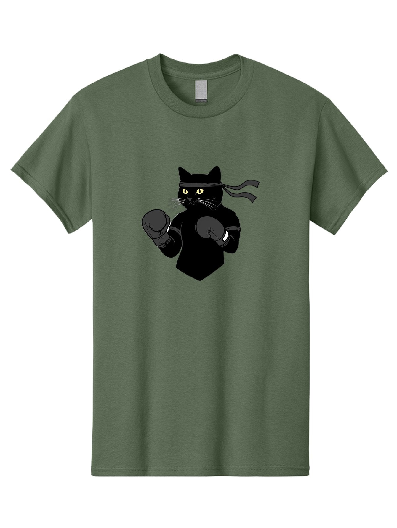 Black-Cat-Ninja-Boxing Men'S Graphic Tee, 100% Cotton, Comfortable Casual Summer Wear, Machine Washable, Ninja Cat, Black Cat, Boxing Gloves, Martial Arts, Ninja Costume, Cartoon Character, Fighting Stance, Funny Animal, Ninja Mask, Cute Cat Bae360 7