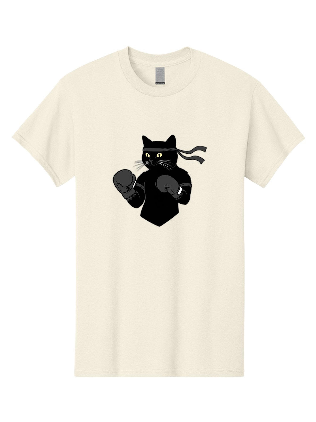 Black-Cat-Ninja-Boxing Men'S Graphic Tee, 100% Cotton, Comfortable Casual Summer Wear, Machine Washable, Ninja Cat, Black Cat, Boxing Gloves, Martial Arts, Ninja Costume, Cartoon Character, Fighting Stance, Funny Animal, Ninja Mask, Cute Cat Bae360 5