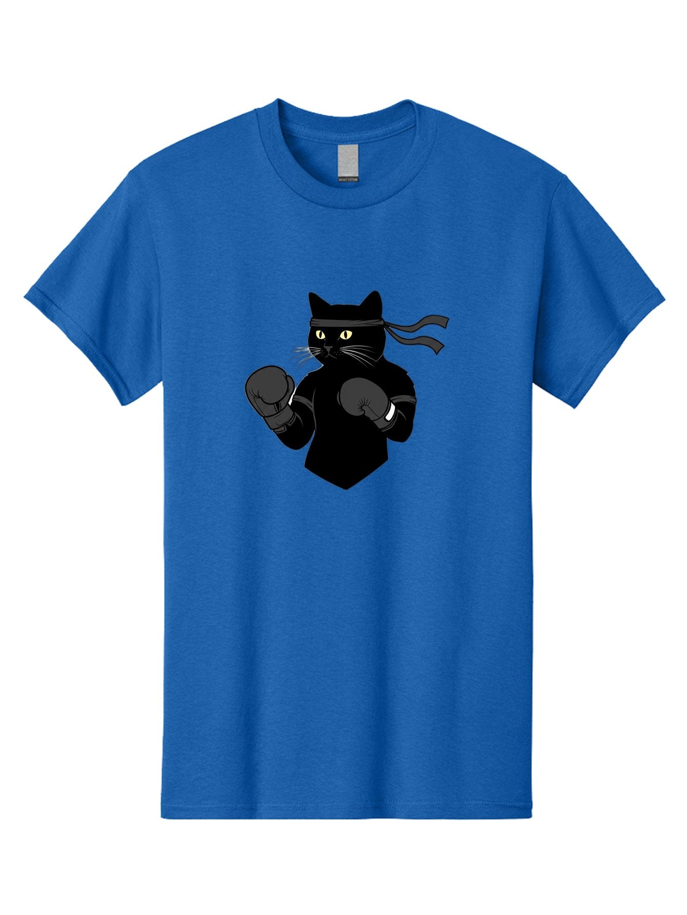 Black-Cat-Ninja-Boxing Men'S Graphic Tee, 100% Cotton, Comfortable Casual Summer Wear, Machine Washable, Ninja Cat, Black Cat, Boxing Gloves, Martial Arts, Ninja Costume, Cartoon Character, Fighting Stance, Funny Animal, Ninja Mask, Cute Cat Bae360 3