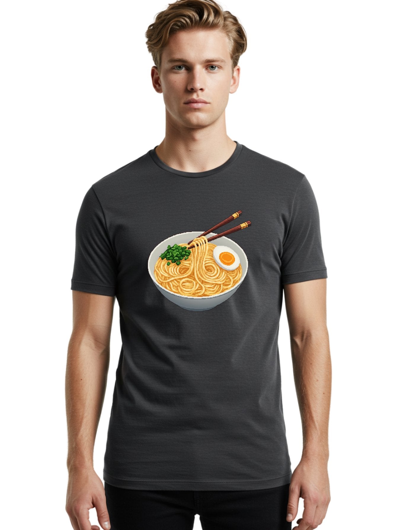 Bowl-Of-Ramen-1 Men'S Graphic Tee, 100% Cotton, Comfortable Casual Summer Wear, Machine Washable, Steaming Bowl Of Ramen, Noodles, Boiled Egg, Green Onions, Chopsticks, Japanese Cuisine, Comfort Food, Savory Dish, Noodle Soup Bae361 16