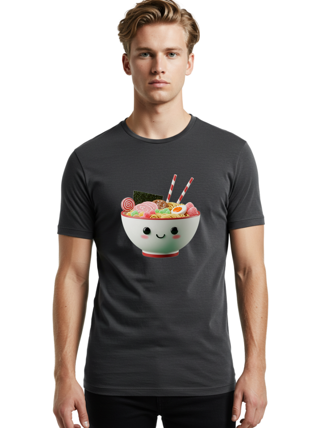 Bowl-Of-Ramen Men'S Graphic Tee, 100% Cotton, Comfortable Casual Summer Wear, Machine Washable, Kawaii Ramen Bowl, Cartoon Noodles, Cute Japanese Food, Happy Meal, Animated Bowl, Kawaii Culture, Japanese Cuisine, Ramen Love, Foodie Art, Bae362 20
