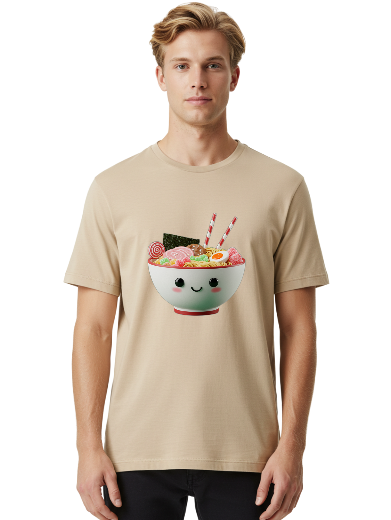 Bowl-Of-Ramen Men'S Graphic Tee, 100% Cotton, Comfortable Casual Summer Wear, Machine Washable, Kawaii Ramen Bowl, Cartoon Noodles, Cute Japanese Food, Happy Meal, Animated Bowl, Kawaii Culture, Japanese Cuisine, Ramen Love, Foodie Art, Bae362 27