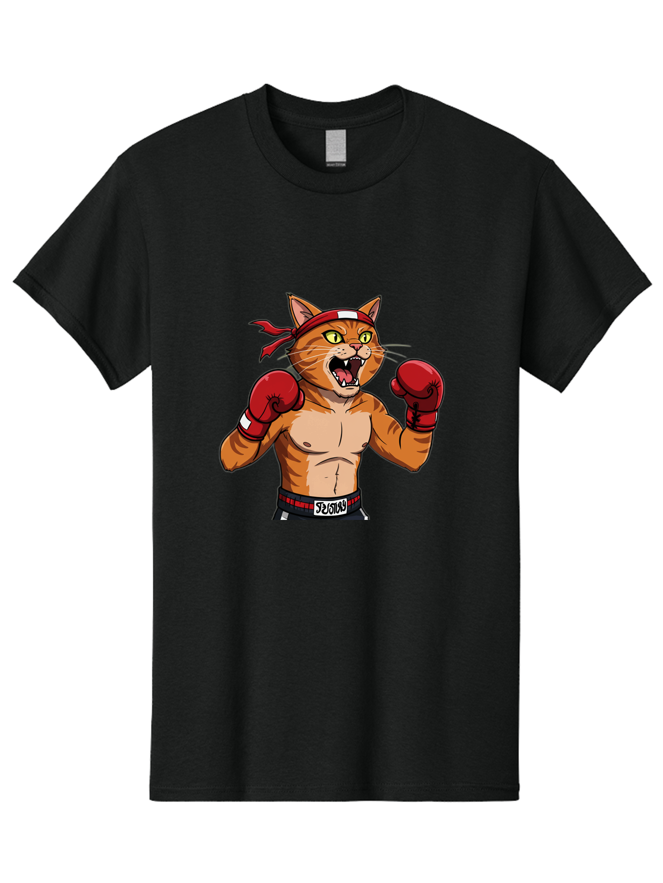 Boxing-Cat-1 Men'S Graphic Tee, 100% Cotton, Comfortable Casual Summer Wear, Machine Washable, Cartoon Cat, Goku, Boxing Gloves, Red Bandana, Muscular Physique, Confident Expression, Anime Style, Fighting Stance, Warrior Pose, Martial Arts, Bae363 9