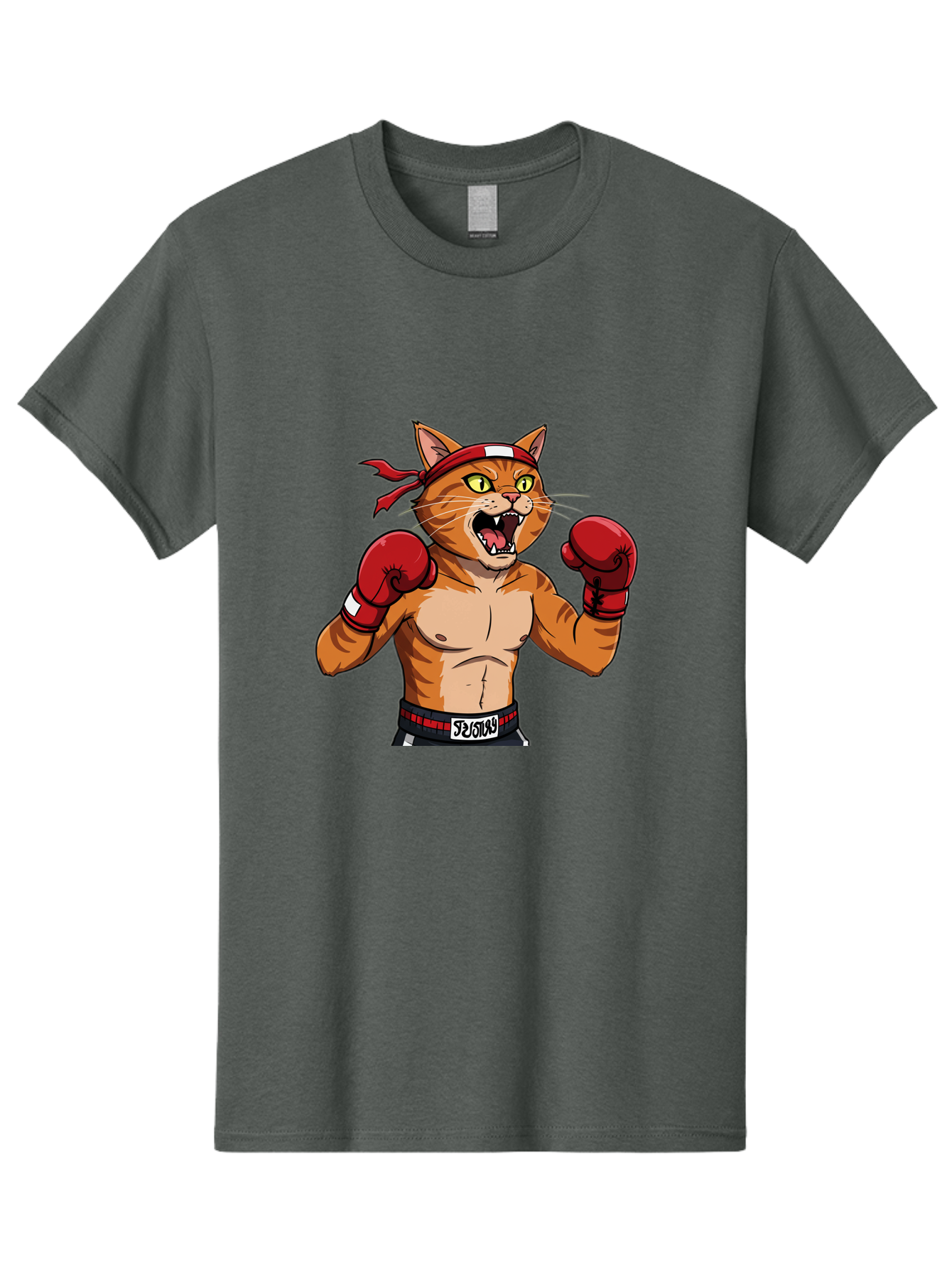 Boxing-Cat-1 Men'S Graphic Tee, 100% Cotton, Comfortable Casual Summer Wear, Machine Washable, Cartoon Cat, Goku, Boxing Gloves, Red Bandana, Muscular Physique, Confident Expression, Anime Style, Fighting Stance, Warrior Pose, Martial Arts, Bae363 11