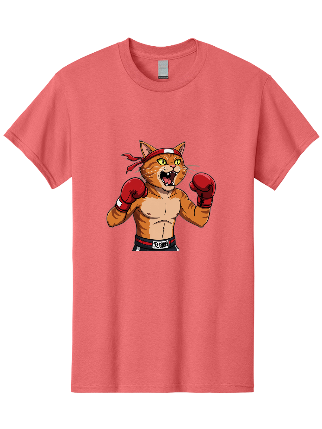 Boxing-Cat-1 Men'S Graphic Tee, 100% Cotton, Comfortable Casual Summer Wear, Machine Washable, Cartoon Cat, Goku, Boxing Gloves, Red Bandana, Muscular Physique, Confident Expression, Anime Style, Fighting Stance, Warrior Pose, Martial Arts, Bae363 10