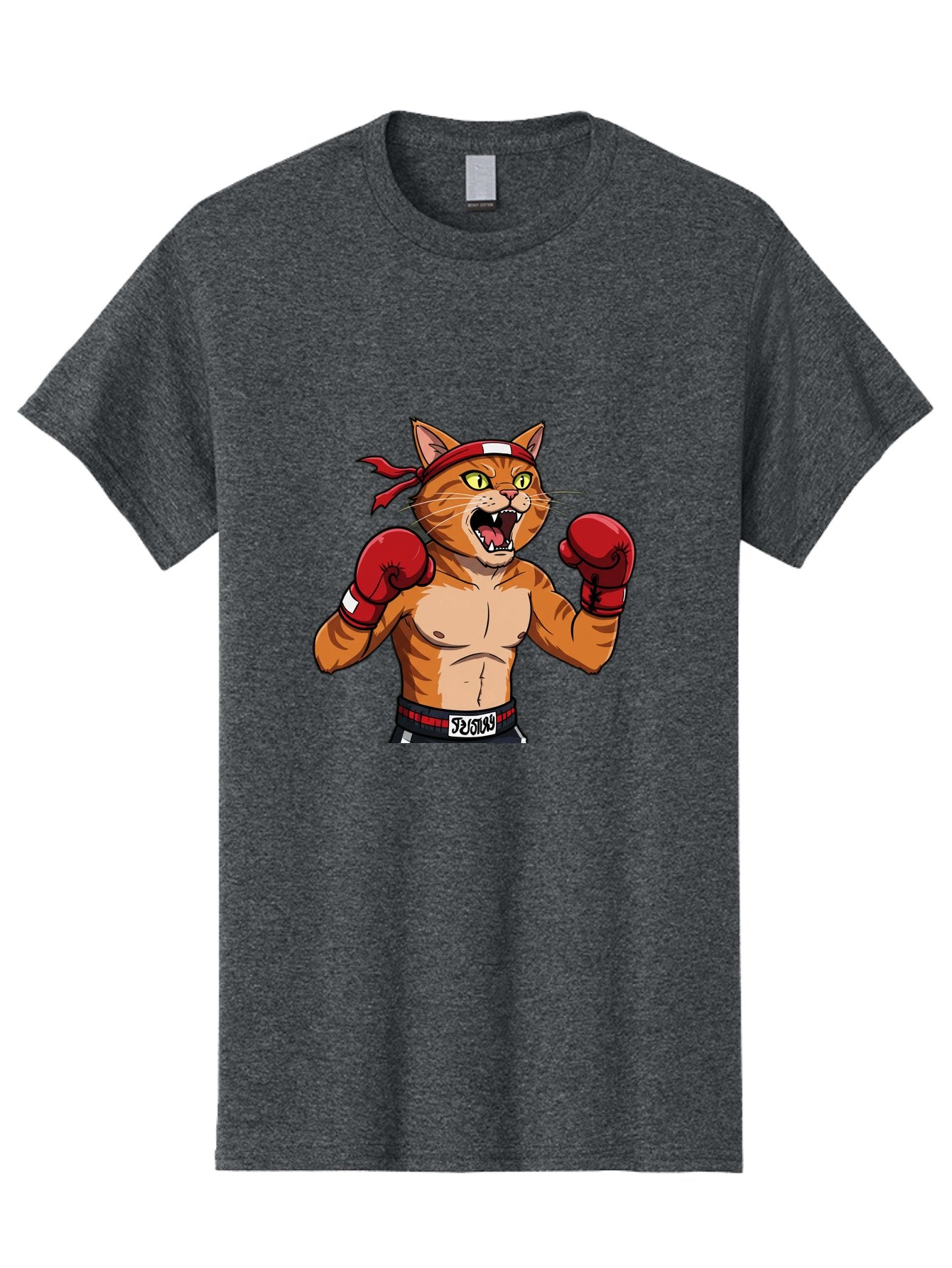 Boxing-Cat-1 Men'S Graphic Tee, 100% Cotton, Comfortable Casual Summer Wear, Machine Washable, Cartoon Cat, Goku, Boxing Gloves, Red Bandana, Muscular Physique, Confident Expression, Anime Style, Fighting Stance, Warrior Pose, Martial Arts, Bae363 10