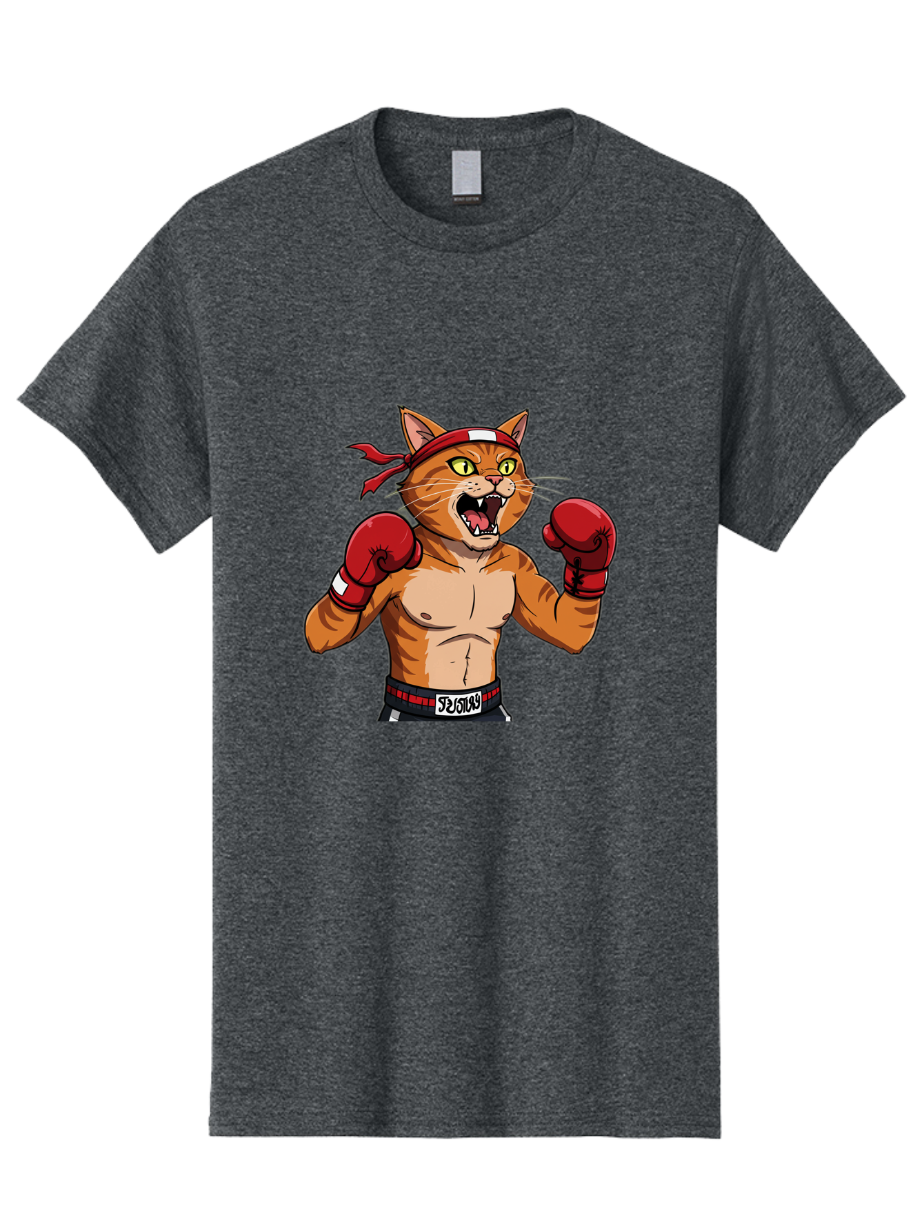 Boxing-Cat-1 Men'S Graphic Tee, 100% Cotton, Comfortable Casual Summer Wear, Machine Washable, Cartoon Cat, Goku, Boxing Gloves, Red Bandana, Muscular Physique, Confident Expression, Anime Style, Fighting Stance, Warrior Pose, Martial Arts, Bae363 14