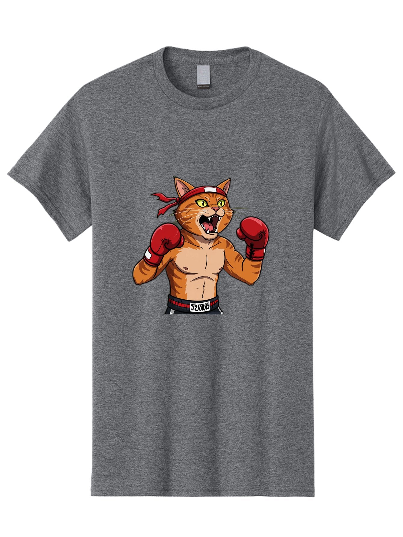 Boxing-Cat-1 Men'S Graphic Tee, 100% Cotton, Comfortable Casual Summer Wear, Machine Washable, Cartoon Cat, Goku, Boxing Gloves, Red Bandana, Muscular Physique, Confident Expression, Anime Style, Fighting Stance, Warrior Pose, Martial Arts, Bae363 11