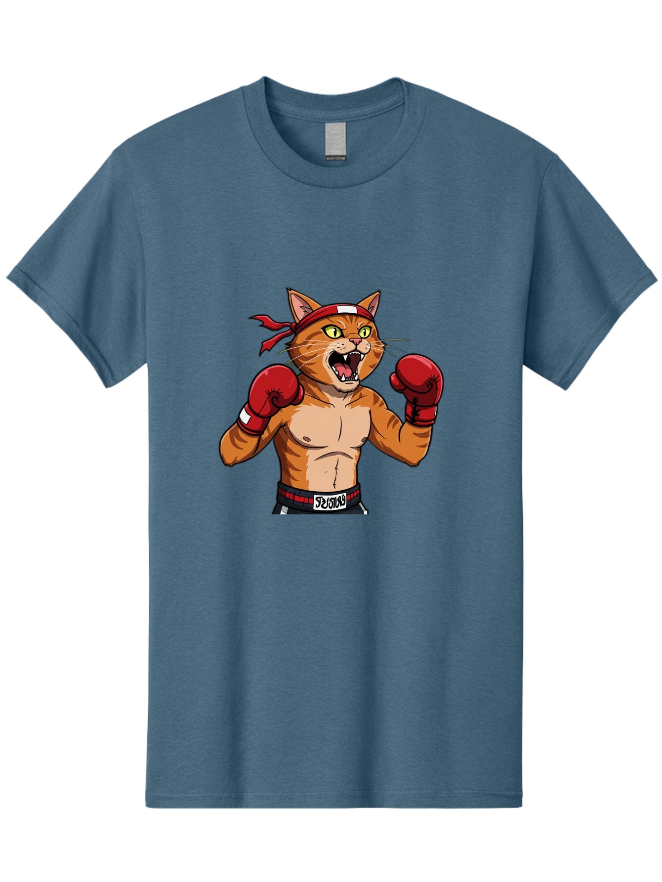 Boxing-Cat-1 Men'S Graphic Tee, 100% Cotton, Comfortable Casual Summer Wear, Machine Washable, Cartoon Cat, Goku, Boxing Gloves, Red Bandana, Muscular Physique, Confident Expression, Anime Style, Fighting Stance, Warrior Pose, Martial Arts, Bae363 9