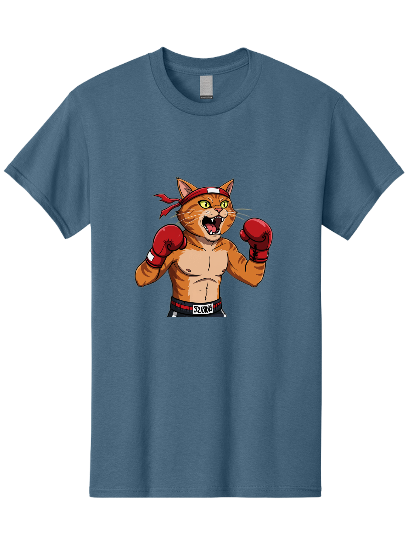 Boxing-Cat-1 Men'S Graphic Tee, 100% Cotton, Comfortable Casual Summer Wear, Machine Washable, Cartoon Cat, Goku, Boxing Gloves, Red Bandana, Muscular Physique, Confident Expression, Anime Style, Fighting Stance, Warrior Pose, Martial Arts, Bae363 5