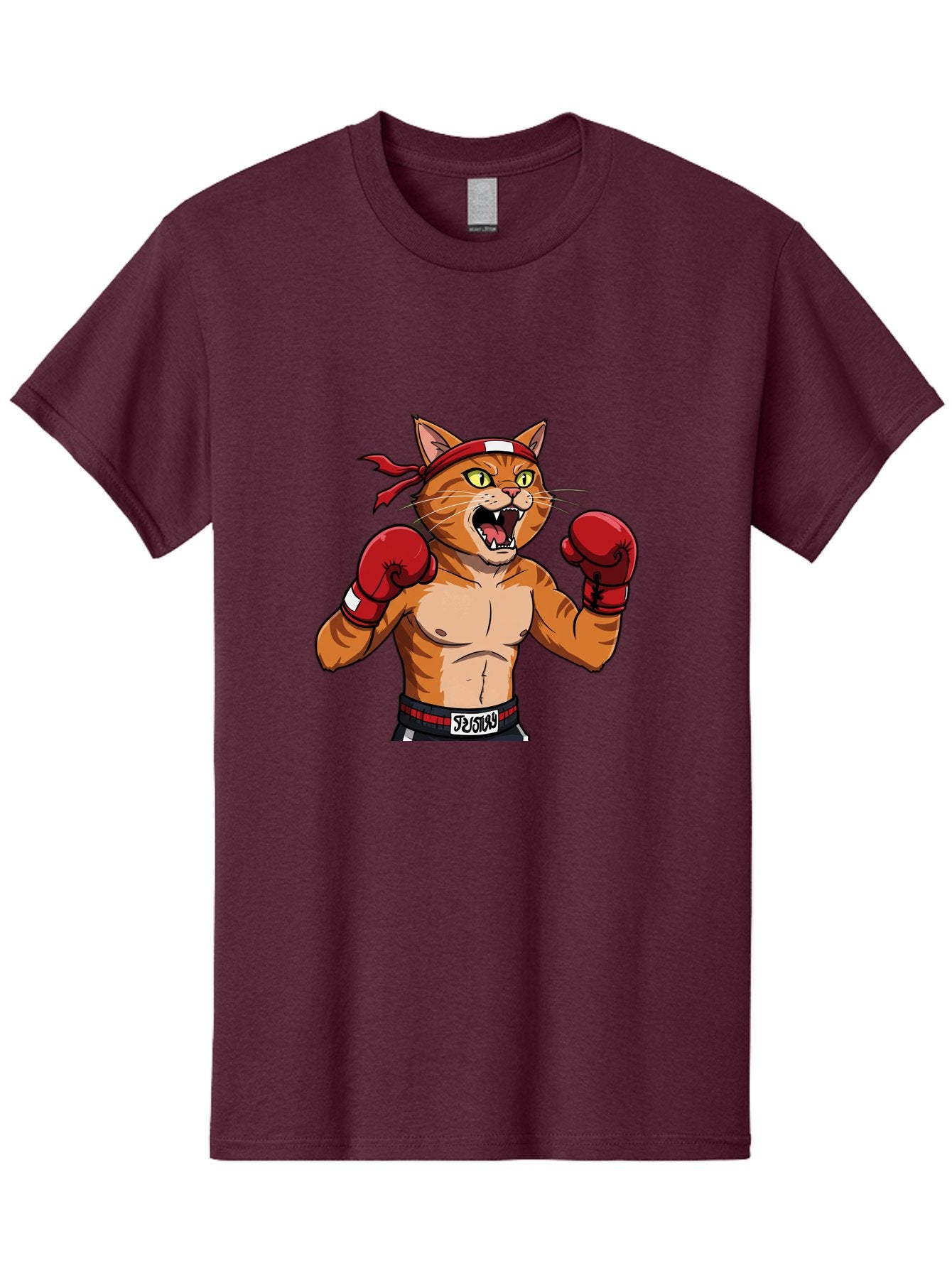 Boxing-Cat-1 Men'S Graphic Tee, 100% Cotton, Comfortable Casual Summer Wear, Machine Washable, Cartoon Cat, Goku, Boxing Gloves, Red Bandana, Muscular Physique, Confident Expression, Anime Style, Fighting Stance, Warrior Pose, Martial Arts, Bae363 12