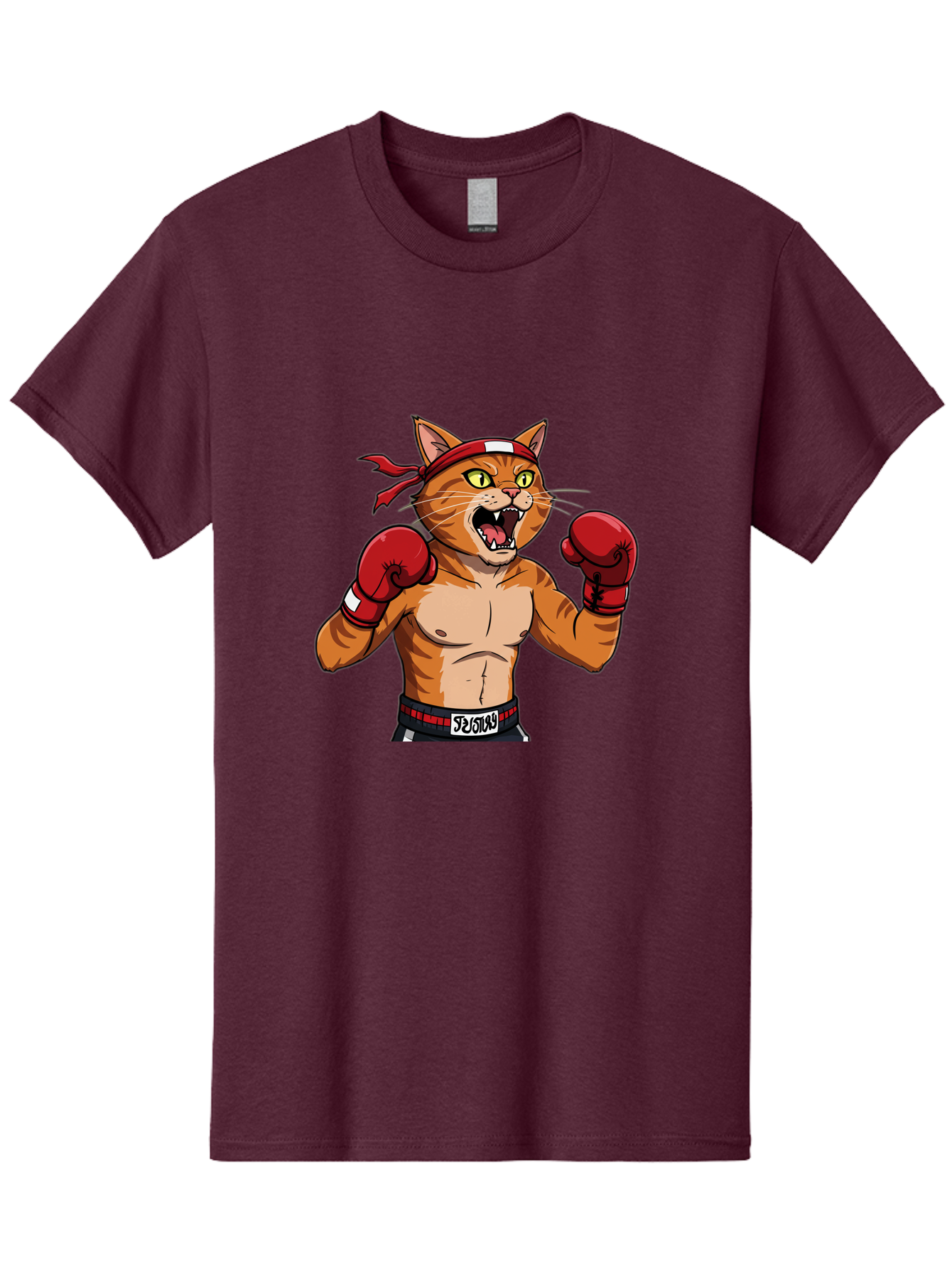 Boxing-Cat-1 Men'S Graphic Tee, 100% Cotton, Comfortable Casual Summer Wear, Machine Washable, Cartoon Cat, Goku, Boxing Gloves, Red Bandana, Muscular Physique, Confident Expression, Anime Style, Fighting Stance, Warrior Pose, Martial Arts, Bae363 3