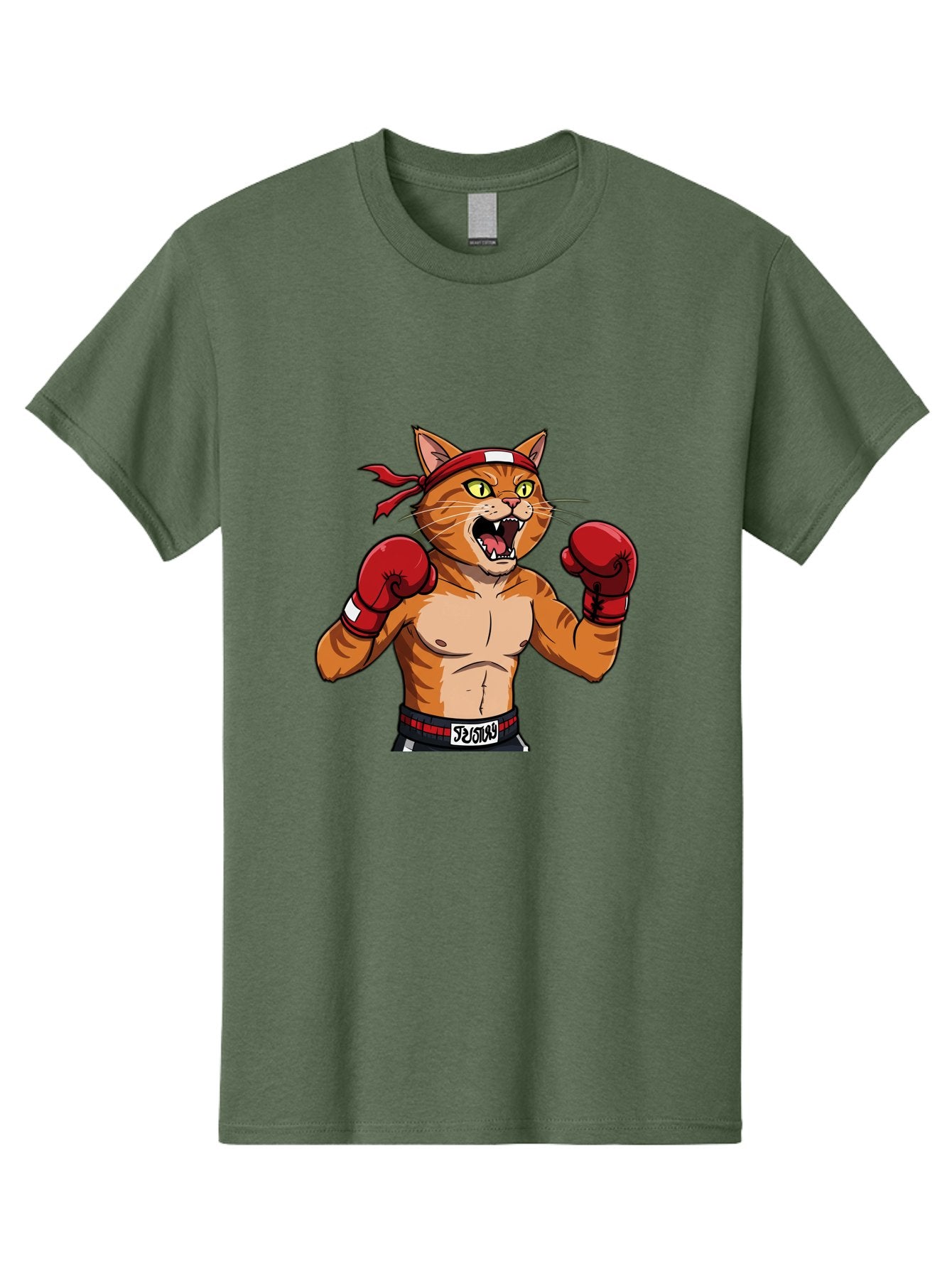 Boxing-Cat-1 Men'S Graphic Tee, 100% Cotton, Comfortable Casual Summer Wear, Machine Washable, Cartoon Cat, Goku, Boxing Gloves, Red Bandana, Muscular Physique, Confident Expression, Anime Style, Fighting Stance, Warrior Pose, Martial Arts, Bae363 4