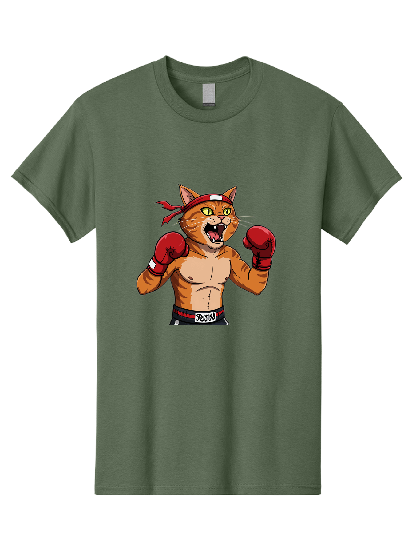 Boxing-Cat-1 Men'S Graphic Tee, 100% Cotton, Comfortable Casual Summer Wear, Machine Washable, Cartoon Cat, Goku, Boxing Gloves, Red Bandana, Muscular Physique, Confident Expression, Anime Style, Fighting Stance, Warrior Pose, Martial Arts, Bae363 12