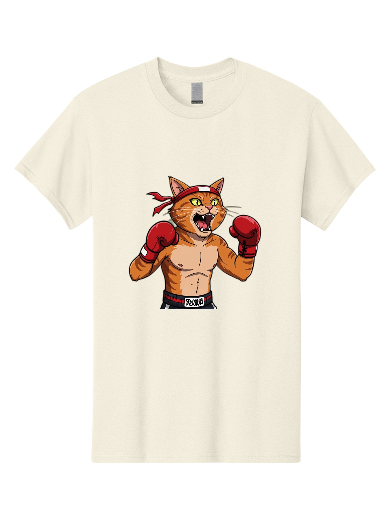 Boxing-Cat-1 Men'S Graphic Tee, 100% Cotton, Comfortable Casual Summer Wear, Machine Washable, Cartoon Cat, Goku, Boxing Gloves, Red Bandana, Muscular Physique, Confident Expression, Anime Style, Fighting Stance, Warrior Pose, Martial Arts, Bae363 14