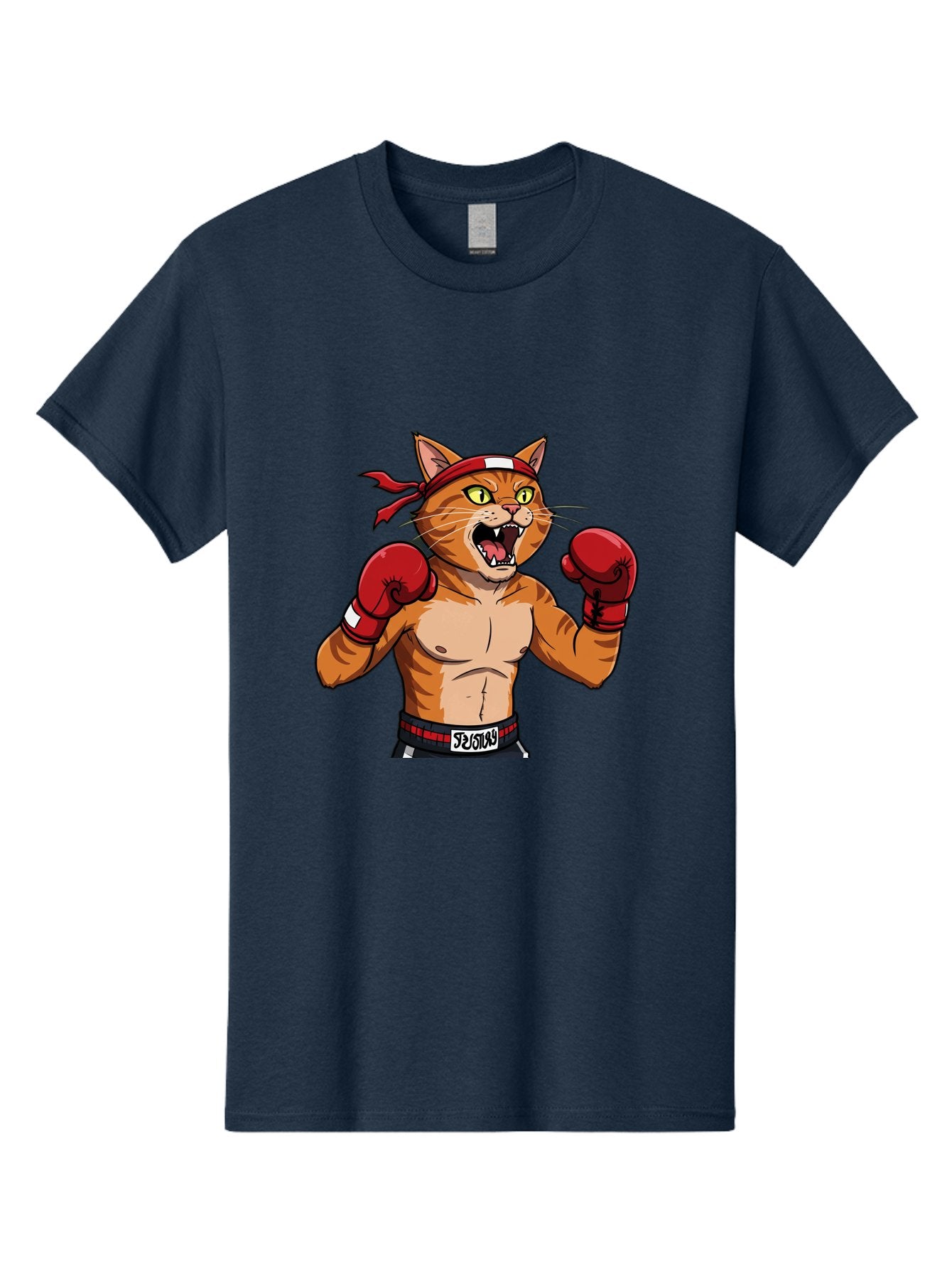 Boxing-Cat-1 Men'S Graphic Tee, 100% Cotton, Comfortable Casual Summer Wear, Machine Washable, Cartoon Cat, Goku, Boxing Gloves, Red Bandana, Muscular Physique, Confident Expression, Anime Style, Fighting Stance, Warrior Pose, Martial Arts, Bae363 5