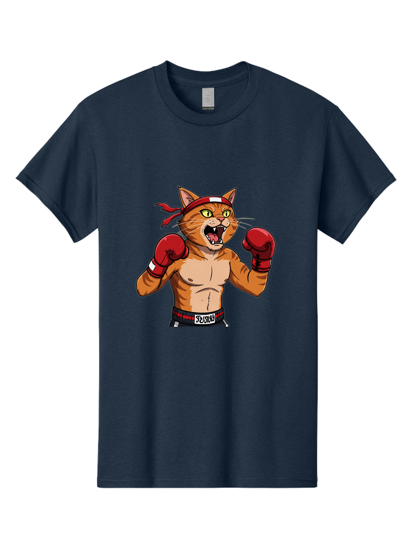 Boxing-Cat-1 Men'S Graphic Tee, 100% Cotton, Comfortable Casual Summer Wear, Machine Washable, Cartoon Cat, Goku, Boxing Gloves, Red Bandana, Muscular Physique, Confident Expression, Anime Style, Fighting Stance, Warrior Pose, Martial Arts, Bae363 8