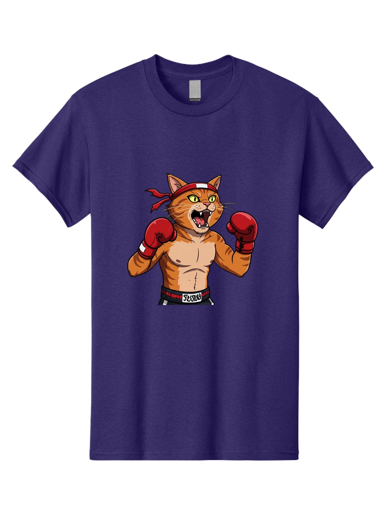 Boxing-Cat-1 Men'S Graphic Tee, 100% Cotton, Comfortable Casual Summer Wear, Machine Washable, Cartoon Cat, Goku, Boxing Gloves, Red Bandana, Muscular Physique, Confident Expression, Anime Style, Fighting Stance, Warrior Pose, Martial Arts, Bae363 7