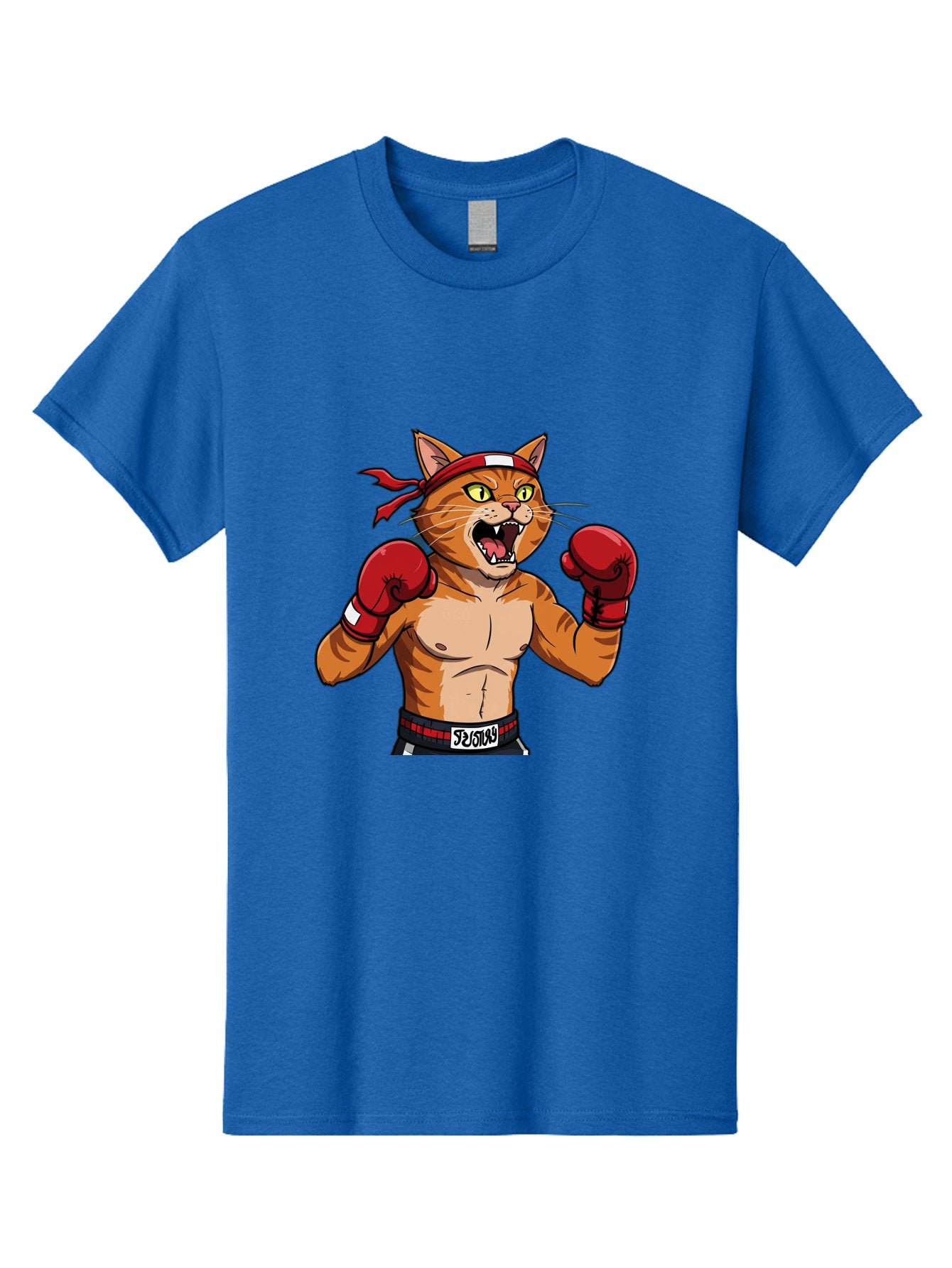 Boxing-Cat-1 Men'S Graphic Tee, 100% Cotton, Comfortable Casual Summer Wear, Machine Washable, Cartoon Cat, Goku, Boxing Gloves, Red Bandana, Muscular Physique, Confident Expression, Anime Style, Fighting Stance, Warrior Pose, Martial Arts, Bae363 13