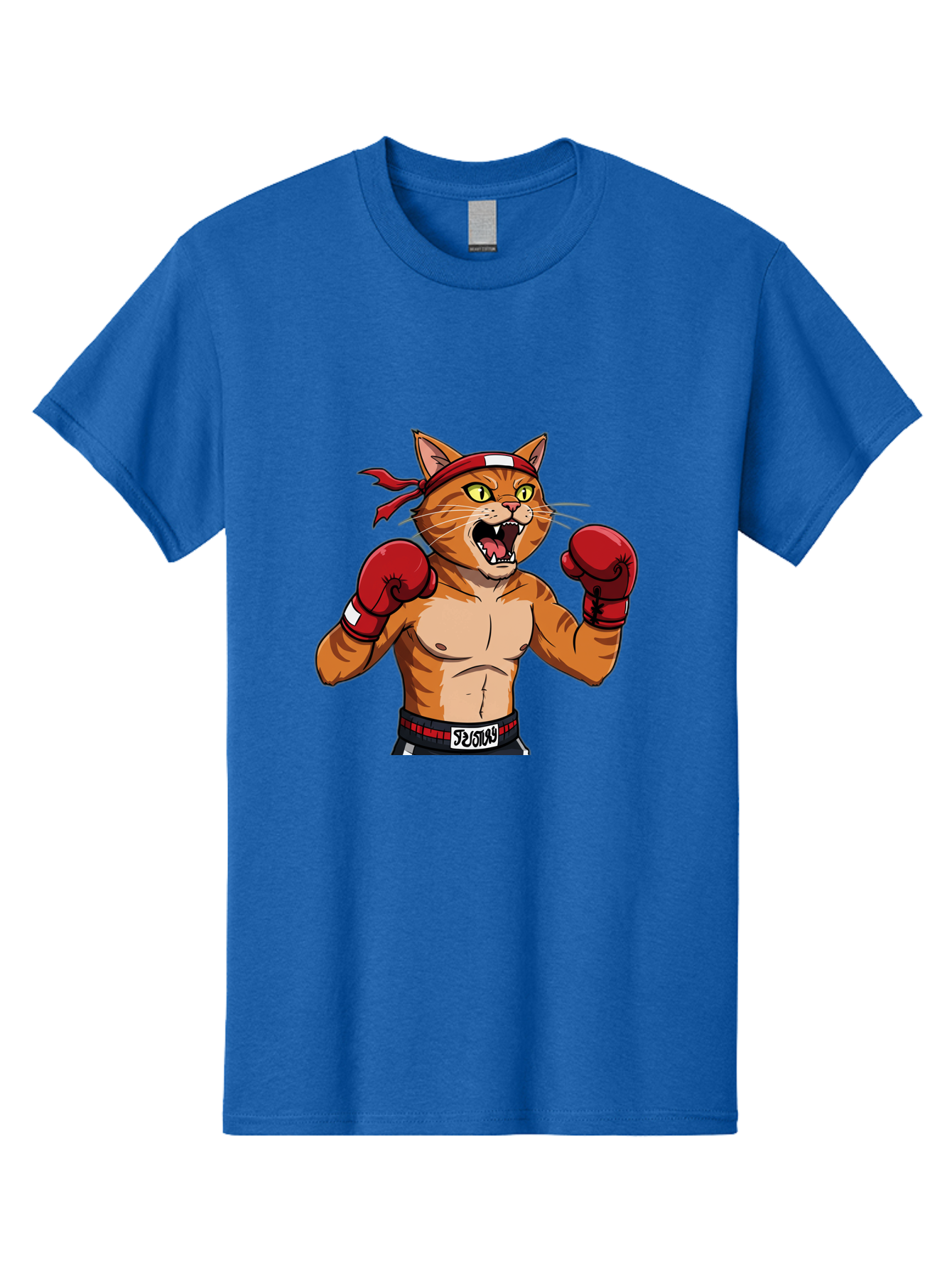 Boxing-Cat-1 Men'S Graphic Tee, 100% Cotton, Comfortable Casual Summer Wear, Machine Washable, Cartoon Cat, Goku, Boxing Gloves, Red Bandana, Muscular Physique, Confident Expression, Anime Style, Fighting Stance, Warrior Pose, Martial Arts, Bae363 15