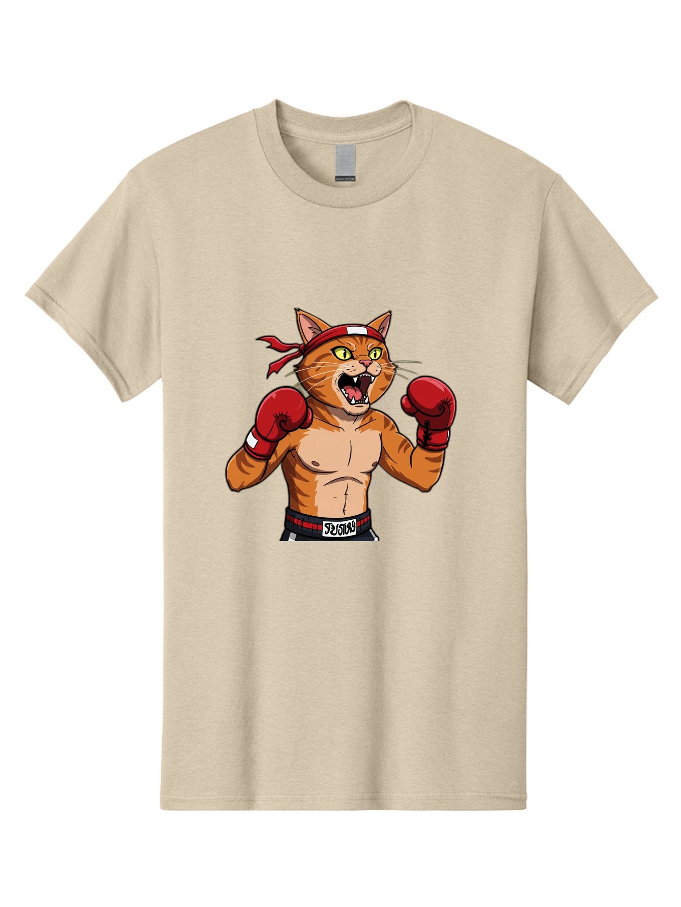 Boxing-Cat-1 Men'S Graphic Tee, 100% Cotton, Comfortable Casual Summer Wear, Machine Washable, Cartoon Cat, Goku, Boxing Gloves, Red Bandana, Muscular Physique, Confident Expression, Anime Style, Fighting Stance, Warrior Pose, Martial Arts, Bae363 6