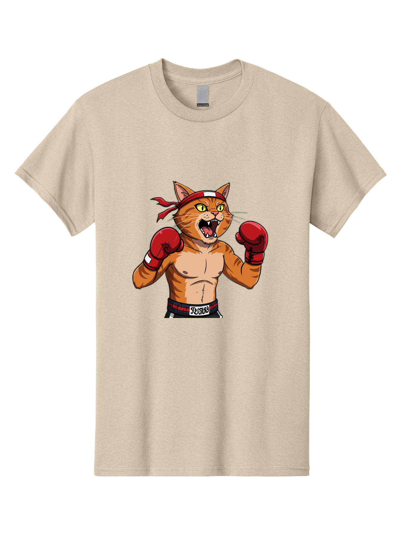 Boxing-Cat-1 Men'S Graphic Tee, 100% Cotton, Comfortable Casual Summer Wear, Machine Washable, Cartoon Cat, Goku, Boxing Gloves, Red Bandana, Muscular Physique, Confident Expression, Anime Style, Fighting Stance, Warrior Pose, Martial Arts, Bae363 7