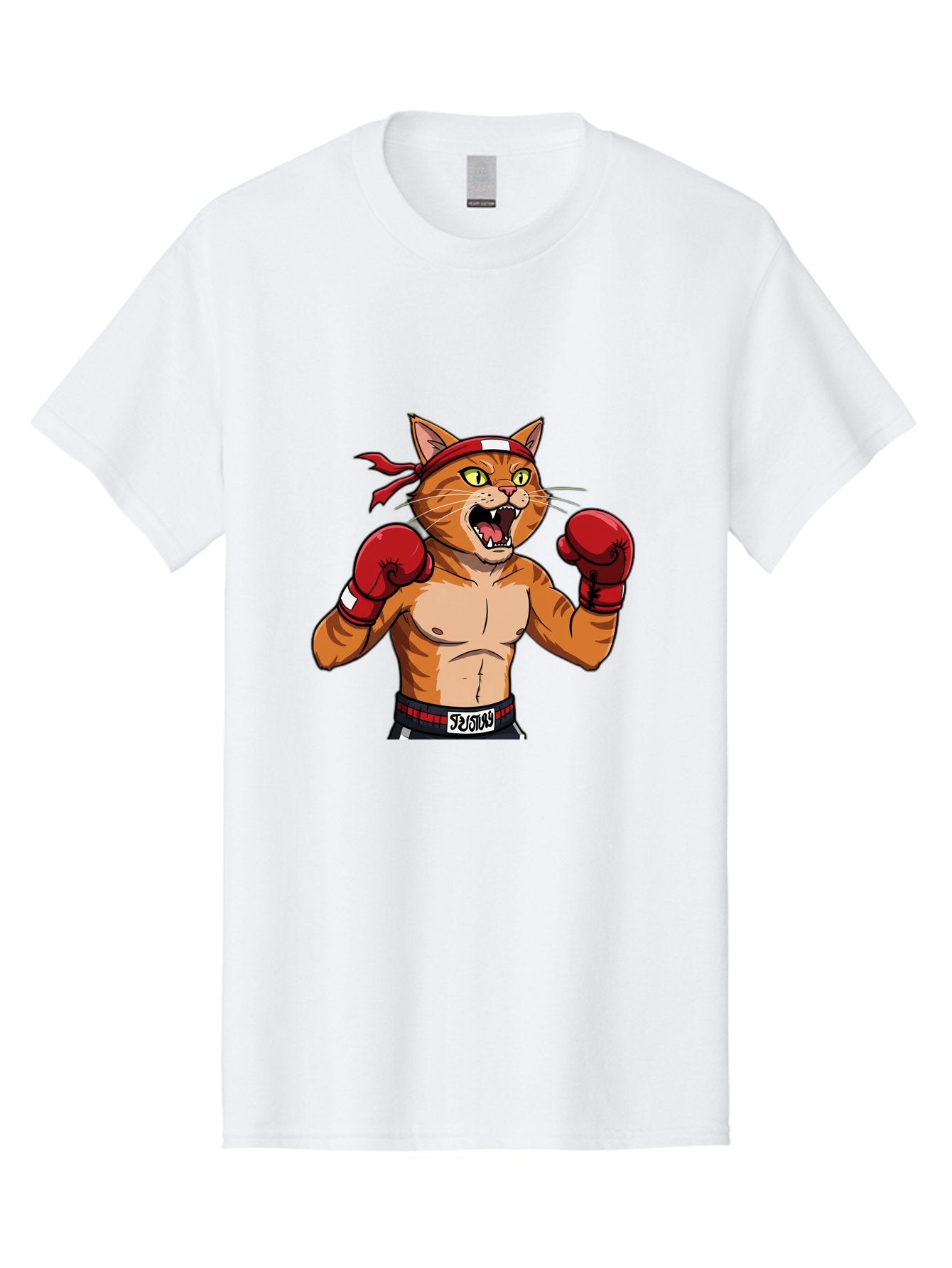 Boxing-Cat-1 Men'S Graphic Tee, 100% Cotton, Comfortable Casual Summer Wear, Machine Washable, Cartoon Cat, Goku, Boxing Gloves, Red Bandana, Muscular Physique, Confident Expression, Anime Style, Fighting Stance, Warrior Pose, Martial Arts, Bae363 15