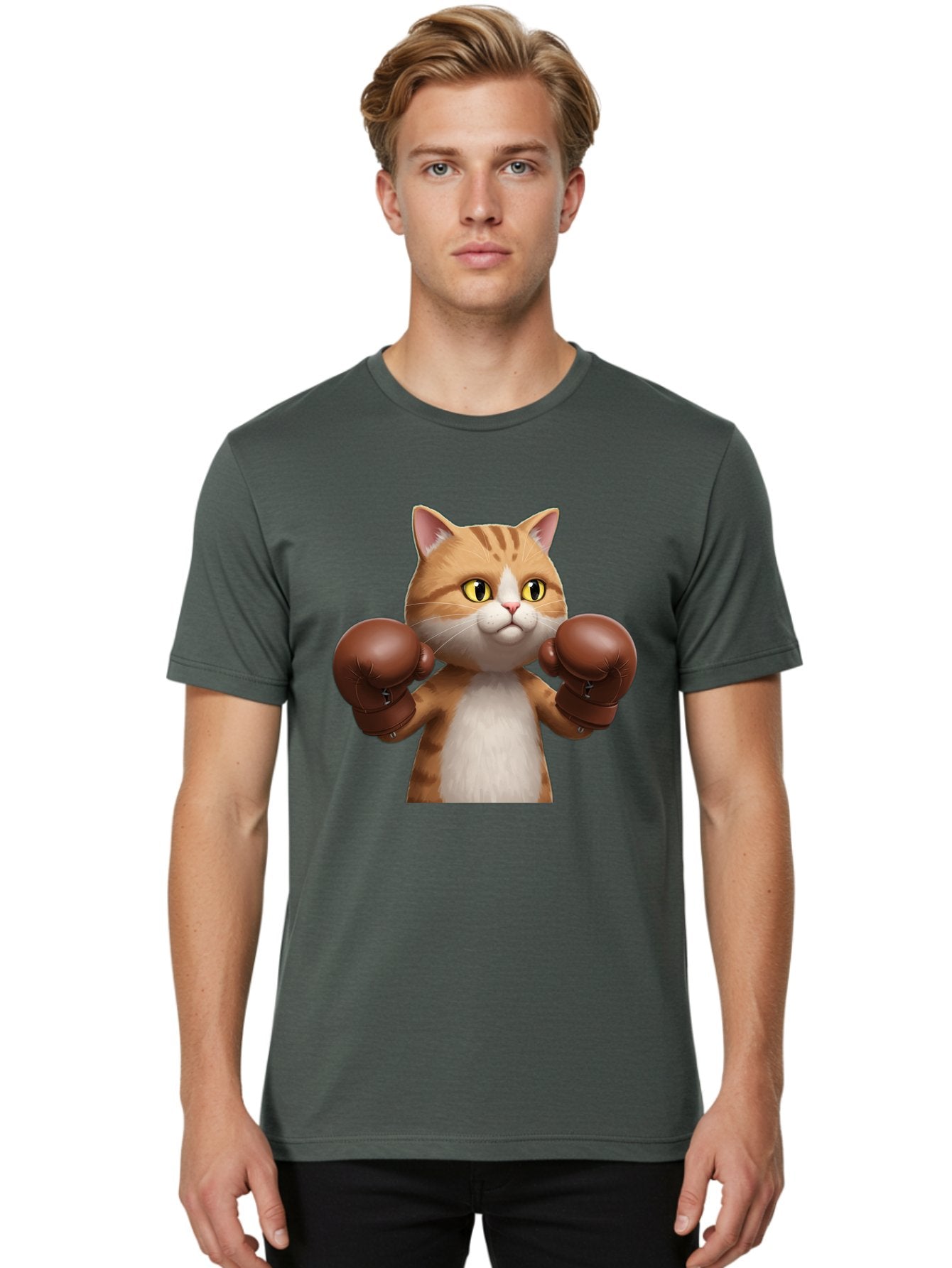 Boxing-Cat Men'S Graphic Tee, 100% Cotton, Comfortable Casual Summer Wear, Machine Washable, Cartoon Cat, Boxing Gloves, Funny Animal, Humor, Playful Cat, Adorable Feline, Boxing Stance, Cute Cat, Comedic Character Bae364 23