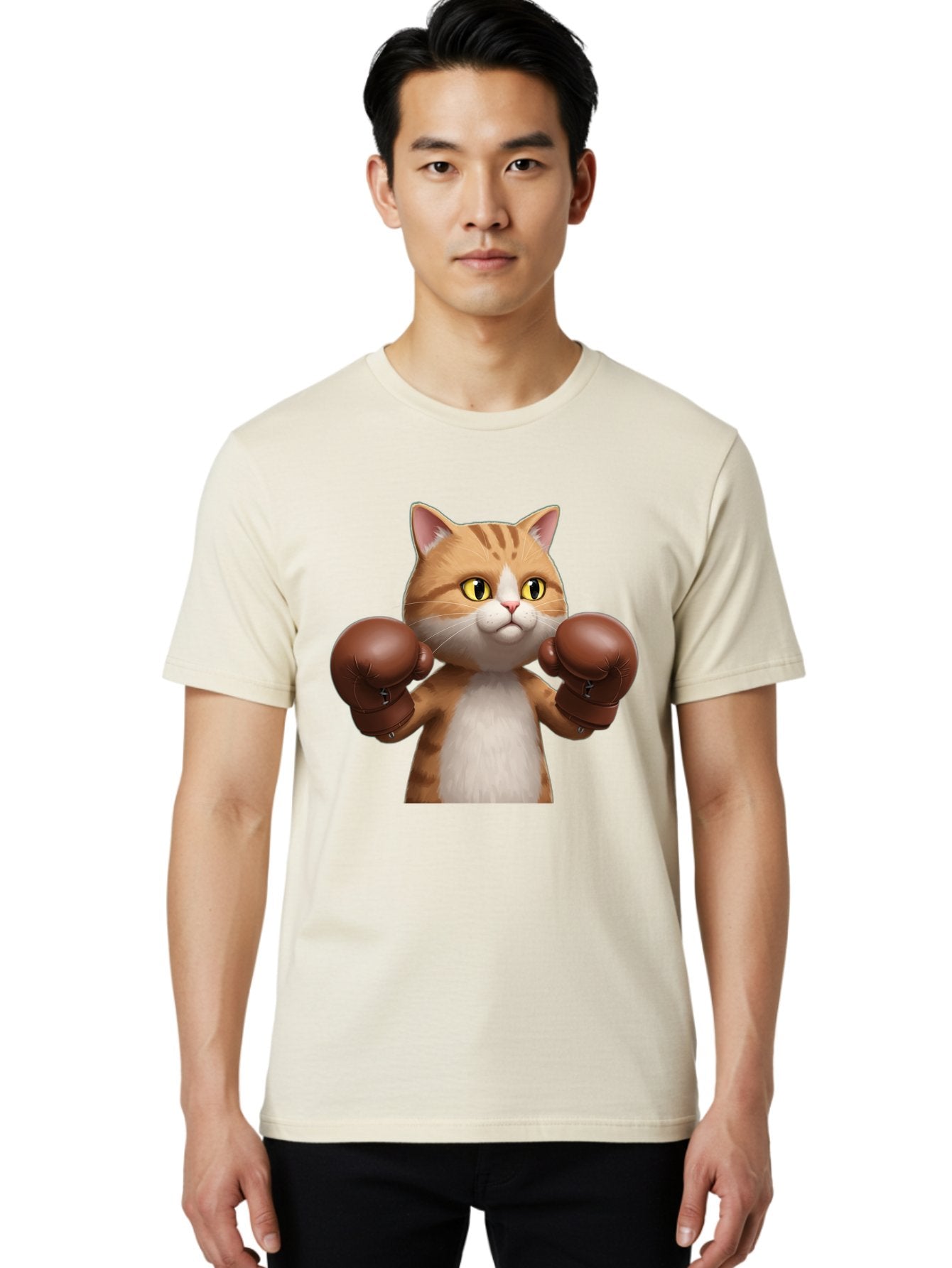 Boxing-Cat Men'S Graphic Tee, 100% Cotton, Comfortable Casual Summer Wear, Machine Washable, Cartoon Cat, Boxing Gloves, Funny Animal, Humor, Playful Cat, Adorable Feline, Boxing Stance, Cute Cat, Comedic Character Bae364 20
