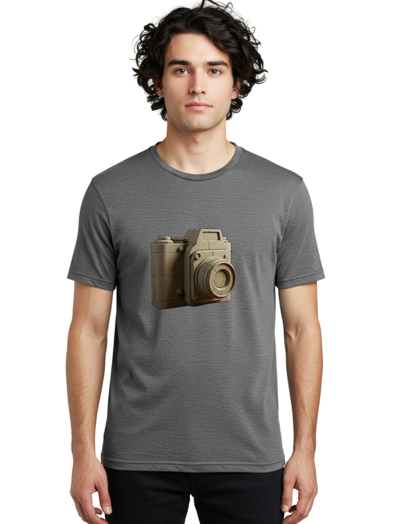 Brown-Camera Men'S Graphic Tee, 100% Cotton, Comfortable Casual Summer Wear, Machine Washable, 3D Camera, Digital Camera, Photography Equipment, Camera Lens, Camera Body, Rendering, 3D Modeling, Computer-Generated Imagery, Studio Shot, Bae365 29