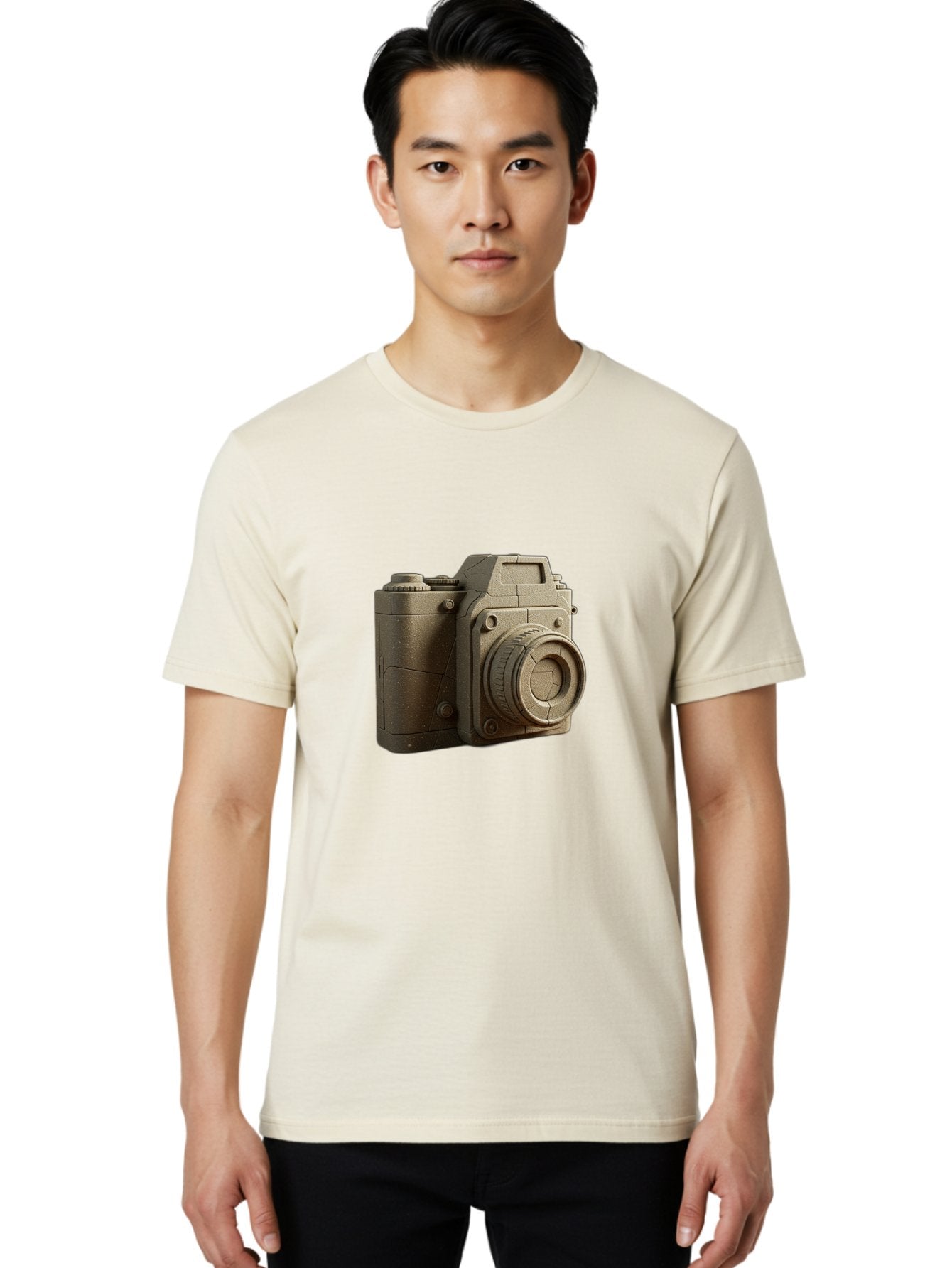 Brown-Camera Men'S Graphic Tee, 100% Cotton, Comfortable Casual Summer Wear, Machine Washable, 3D Camera, Digital Camera, Photography Equipment, Camera Lens, Camera Body, Rendering, 3D Modeling, Computer-Generated Imagery, Studio Shot, Bae365 19