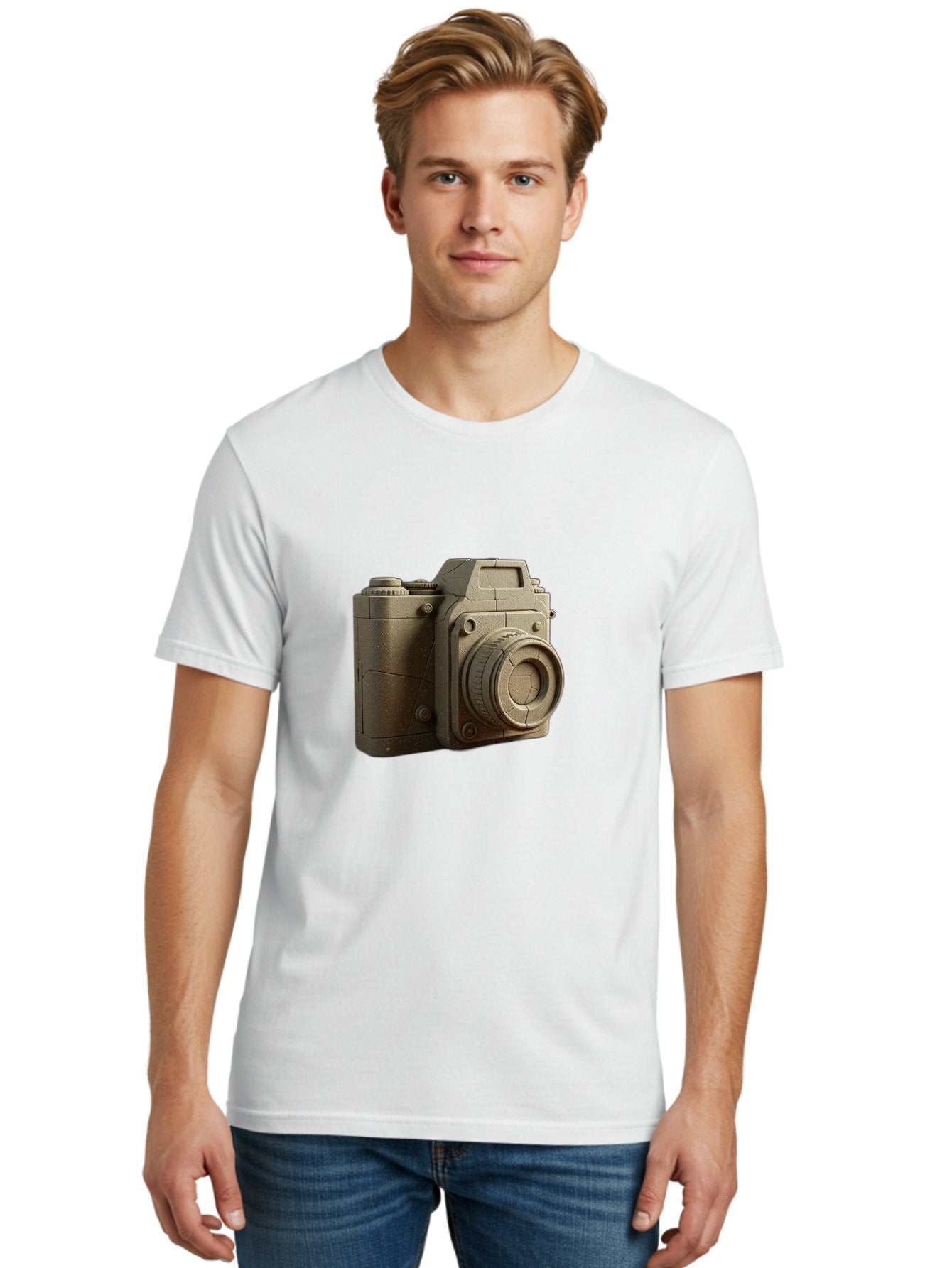 Brown-Camera Men'S Graphic Tee, 100% Cotton, Comfortable Casual Summer Wear, Machine Washable, 3D Camera, Digital Camera, Photography Equipment, Camera Lens, Camera Body, Rendering, 3D Modeling, Computer-Generated Imagery, Studio Shot, Bae365 23