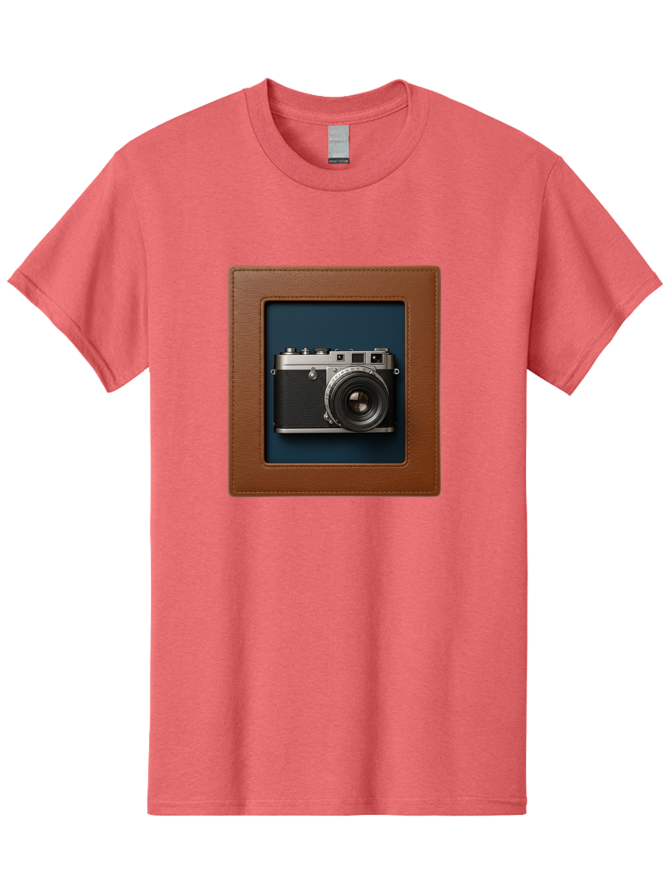 Camera-2 Men'S Graphic Tee, 100% Cotton, Comfortable Casual Summer Wear, Machine Washable, Vintage Camera, Photography Equipment, Leica Camera, Classic Design, Retro Style, Brown Leather Case, Blue Background, Silver Accents Bae367 7
