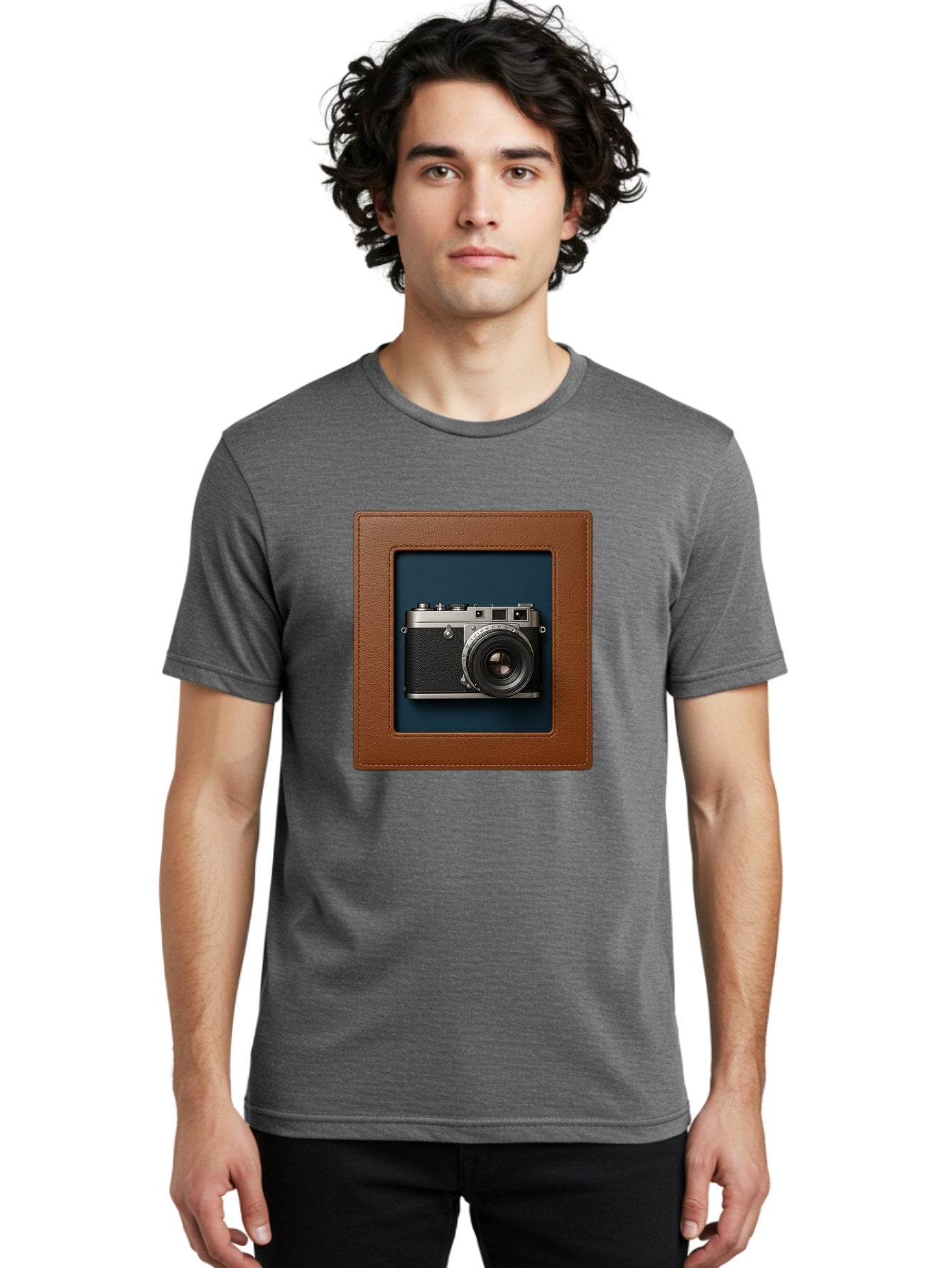 Camera-2 Men'S Graphic Tee, 100% Cotton, Comfortable Casual Summer Wear, Machine Washable, Vintage Camera, Photography Equipment, Leica Camera, Classic Design, Retro Style, Brown Leather Case, Blue Background, Silver Accents Bae367 17