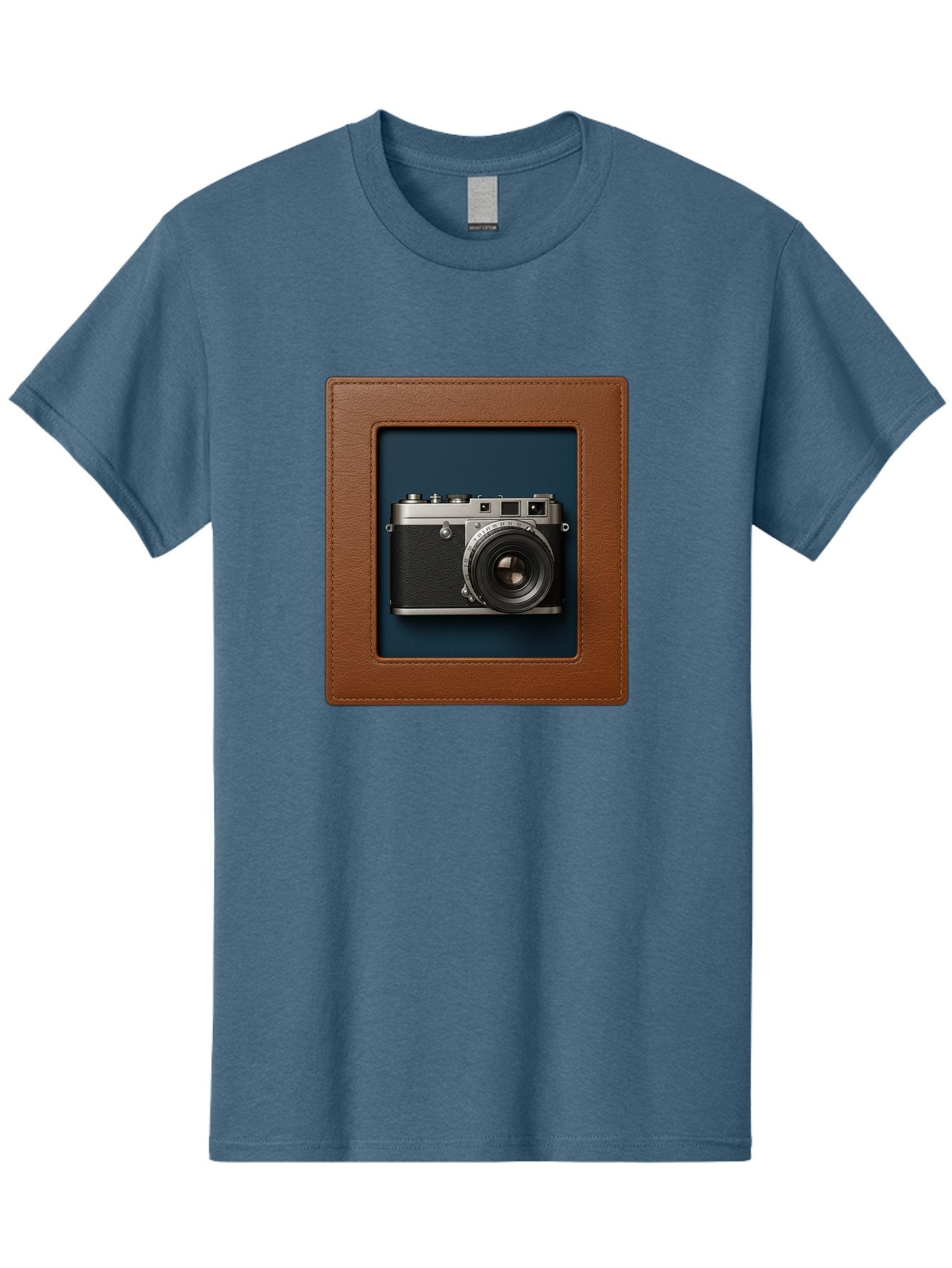 Camera-2 Men'S Graphic Tee, 100% Cotton, Comfortable Casual Summer Wear, Machine Washable, Vintage Camera, Photography Equipment, Leica Camera, Classic Design, Retro Style, Brown Leather Case, Blue Background, Silver Accents Bae367 14