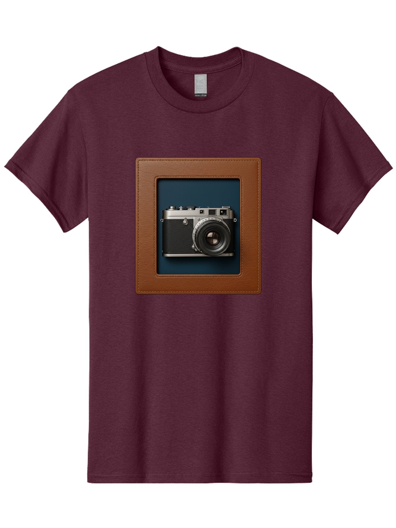 Camera-2 Men'S Graphic Tee, 100% Cotton, Comfortable Casual Summer Wear, Machine Washable, Vintage Camera, Photography Equipment, Leica Camera, Classic Design, Retro Style, Brown Leather Case, Blue Background, Silver Accents Bae367 12