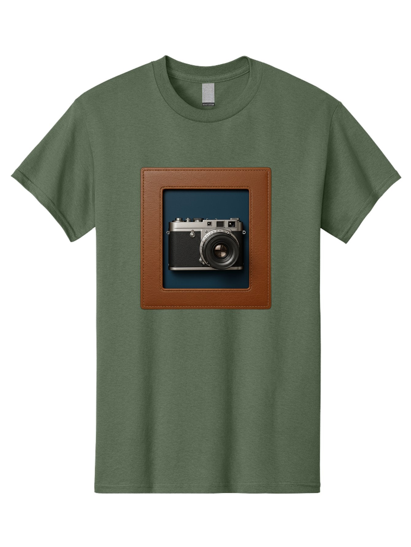Camera-2 Men'S Graphic Tee, 100% Cotton, Comfortable Casual Summer Wear, Machine Washable, Vintage Camera, Photography Equipment, Leica Camera, Classic Design, Retro Style, Brown Leather Case, Blue Background, Silver Accents Bae367 5