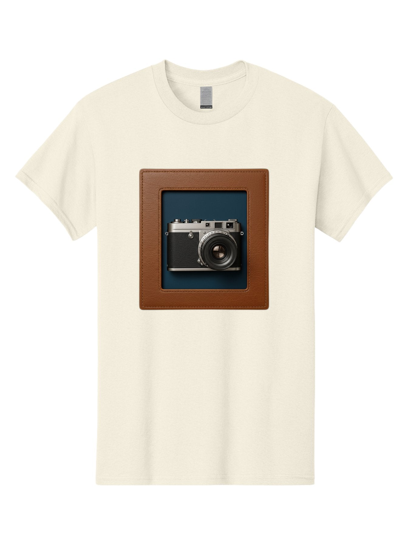 Camera-2 Men'S Graphic Tee, 100% Cotton, Comfortable Casual Summer Wear, Machine Washable, Vintage Camera, Photography Equipment, Leica Camera, Classic Design, Retro Style, Brown Leather Case, Blue Background, Silver Accents Bae367
