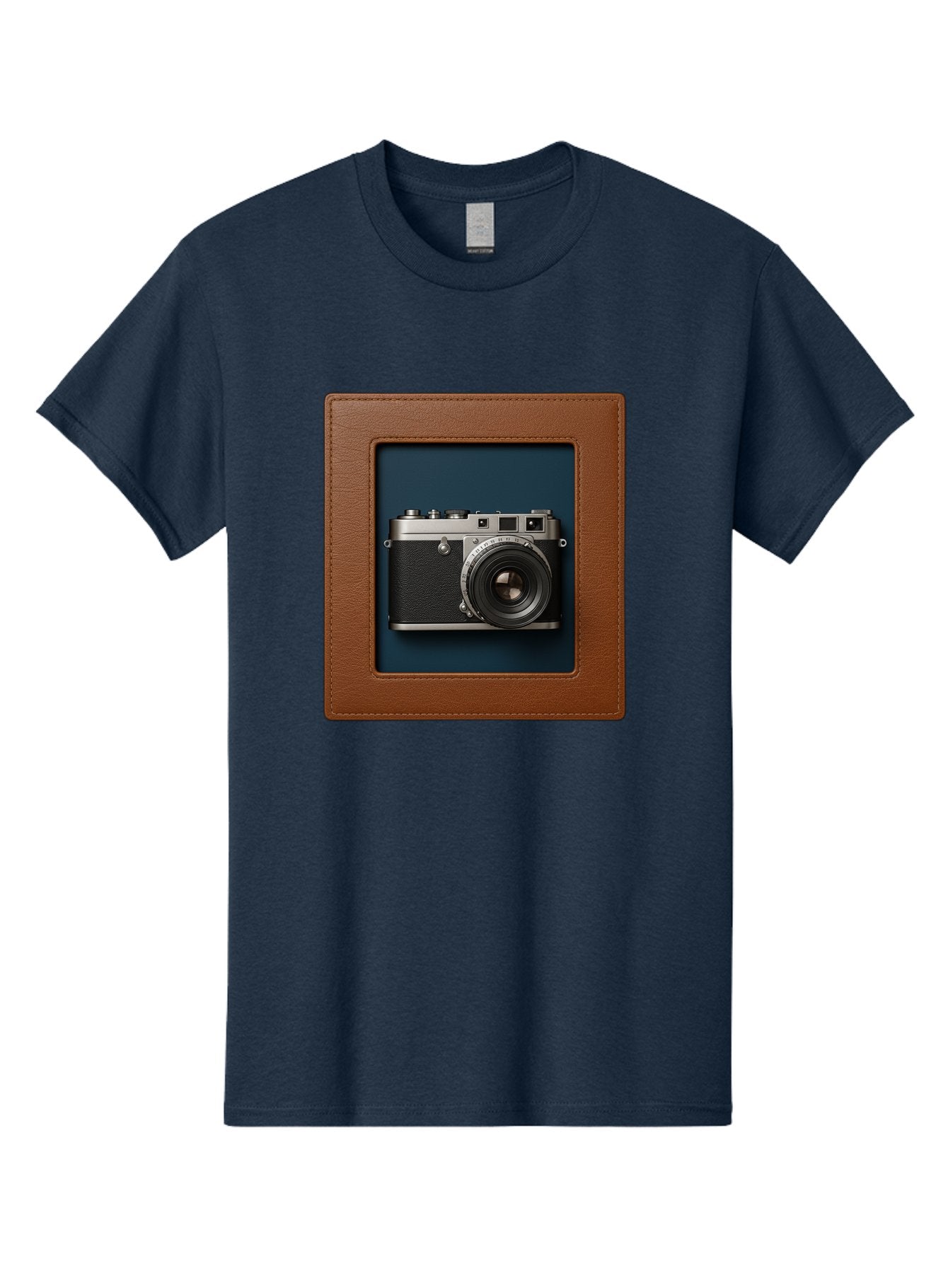 Camera-2 Men'S Graphic Tee, 100% Cotton, Comfortable Casual Summer Wear, Machine Washable, Vintage Camera, Photography Equipment, Leica Camera, Classic Design, Retro Style, Brown Leather Case, Blue Background, Silver Accents Bae367