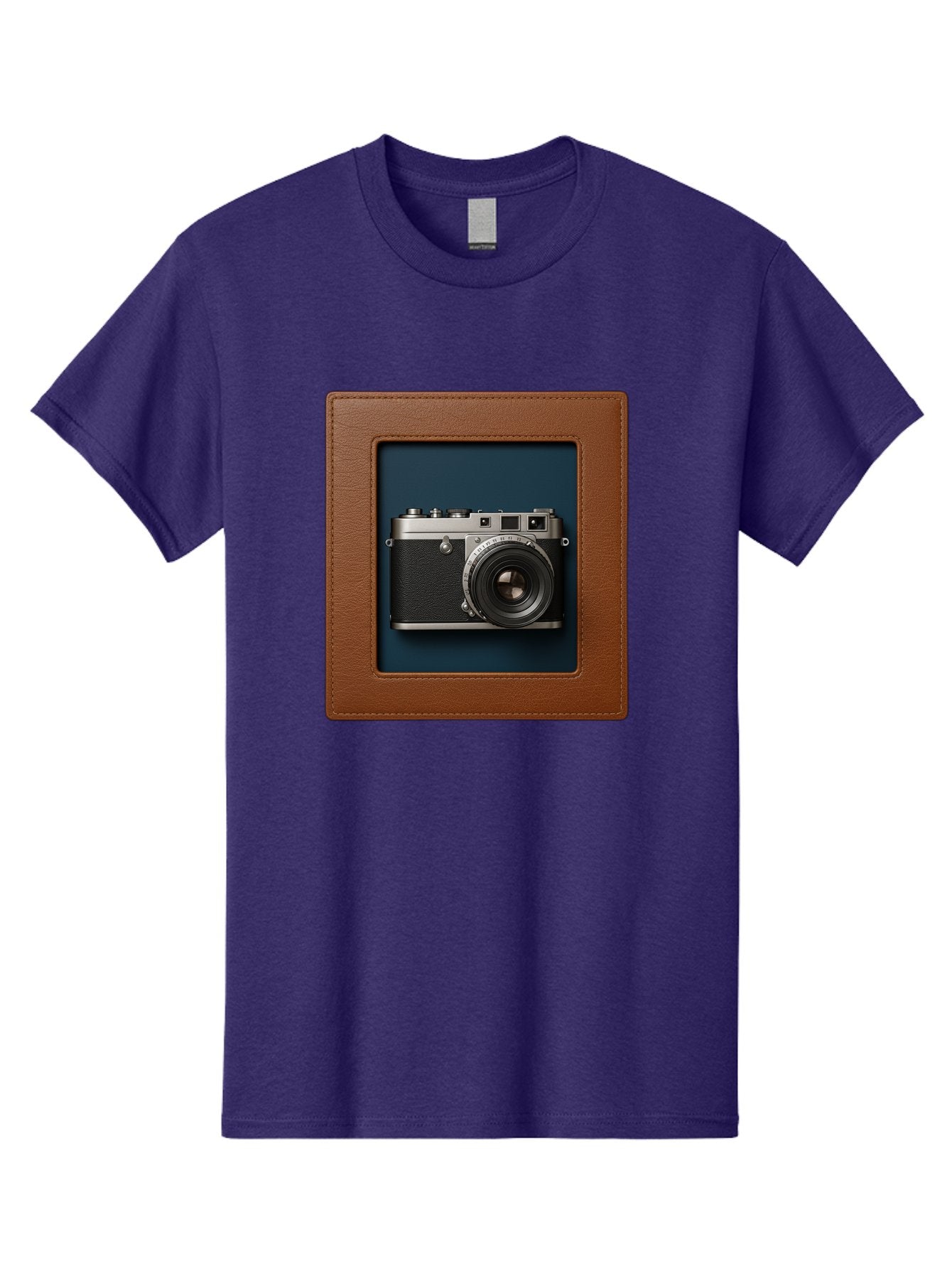 Camera-2 Men'S Graphic Tee, 100% Cotton, Comfortable Casual Summer Wear, Machine Washable, Vintage Camera, Photography Equipment, Leica Camera, Classic Design, Retro Style, Brown Leather Case, Blue Background, Silver Accents Bae367 8