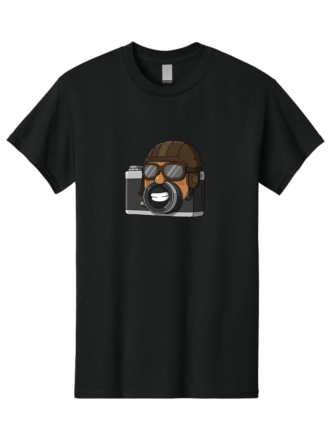 Camera-Avatar Men'S Graphic Tee, 100% Cotton, Comfortable Casual Summer Wear, Machine Washable, Cartoon Camera, Pilot Character, Aviation Style, Goggles And Helmet, Photography Illustration, Digital Art, Creative Design, Camera Character, Bae369