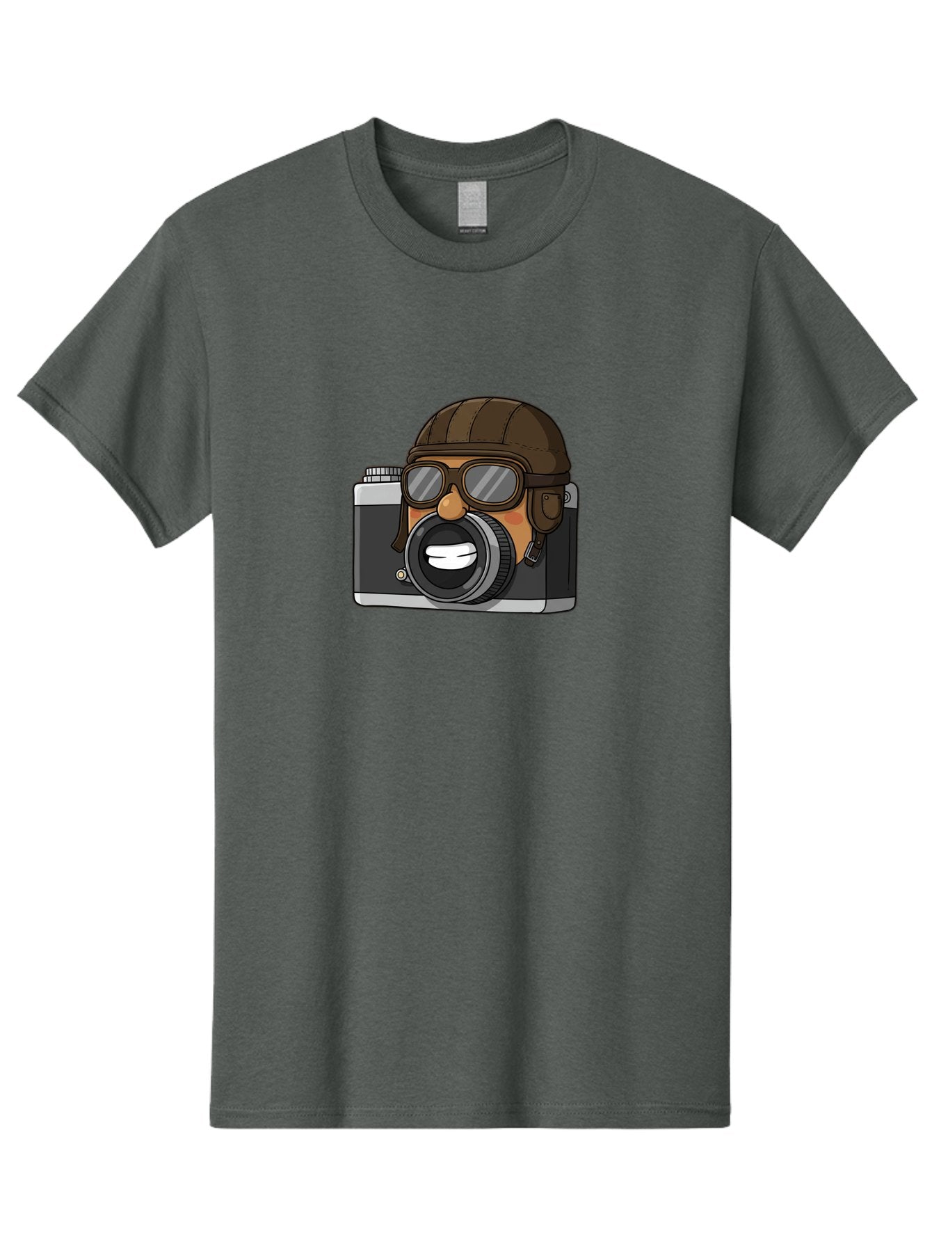 Camera-Avatar Men'S Graphic Tee, 100% Cotton, Comfortable Casual Summer Wear, Machine Washable, Cartoon Camera, Pilot Character, Aviation Style, Goggles And Helmet, Photography Illustration, Digital Art, Creative Design, Camera Character, Bae369